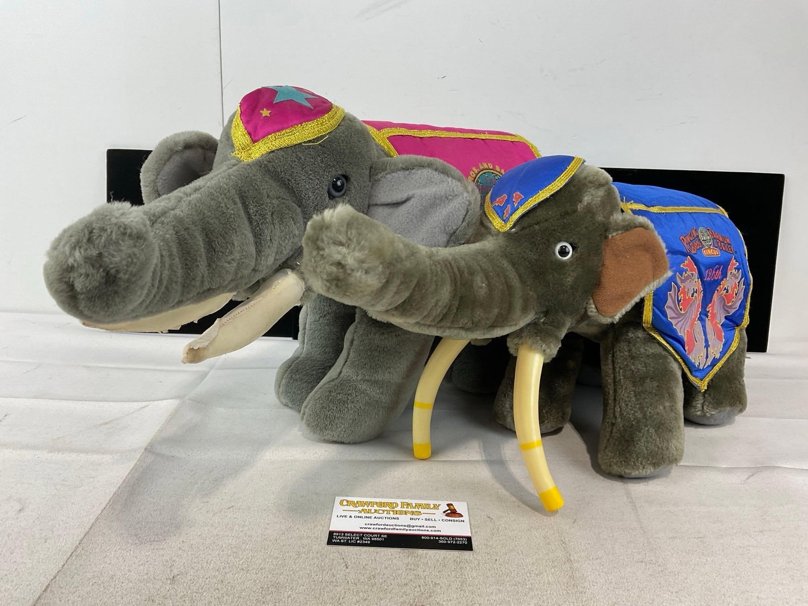 Ringling Brows Barnum & Bailey Elephant Plush Dolls, 126th & 127th commemorative: Appears to be in good shape. The piece measures approx 22h x 11w x 12d inches. See pics. E-6230