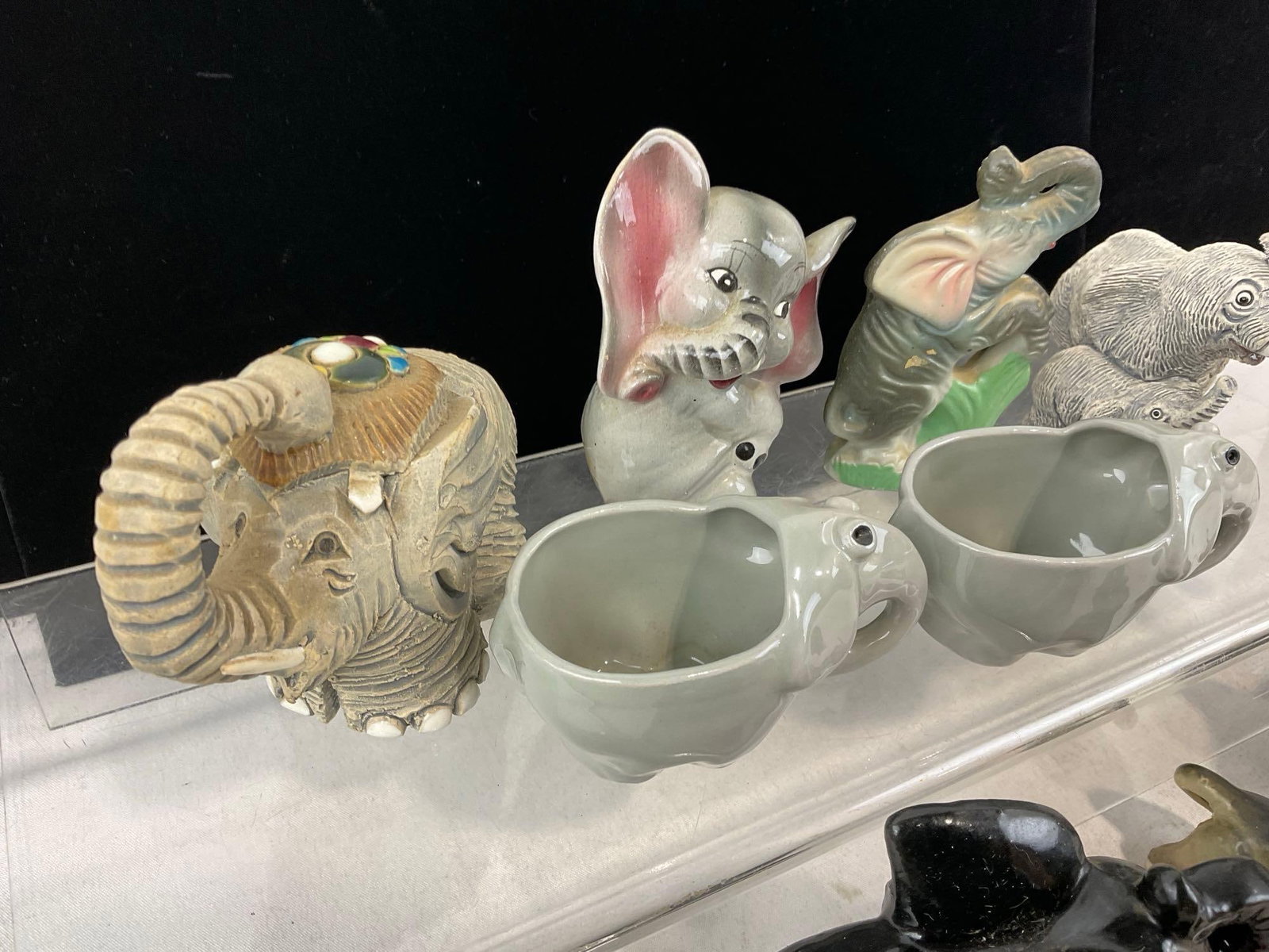 Resin Composite & Handpainted Ceramic Elephant Pieces, 4 Small Mugs, Mama & 2 Kids, & More - 2