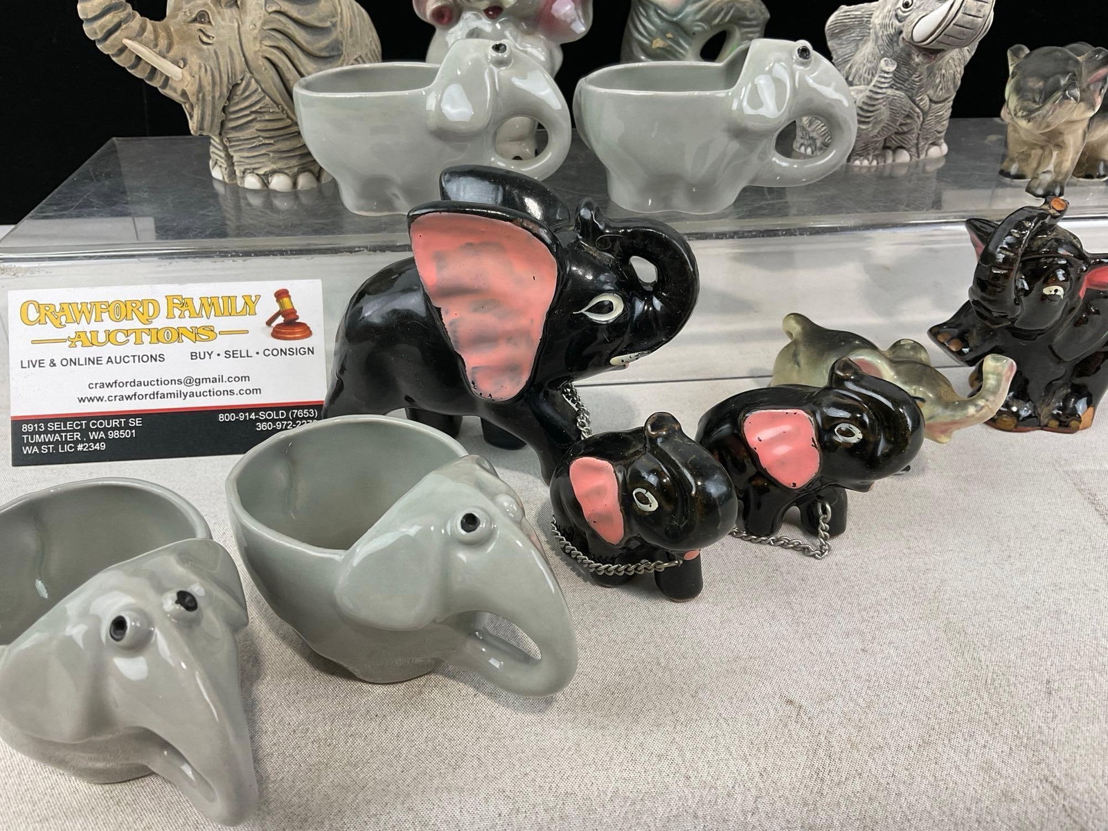 Resin Composite & Handpainted Ceramic Elephant Pieces, 4 Small Mugs, Mama & 2 Kids, & More - 3