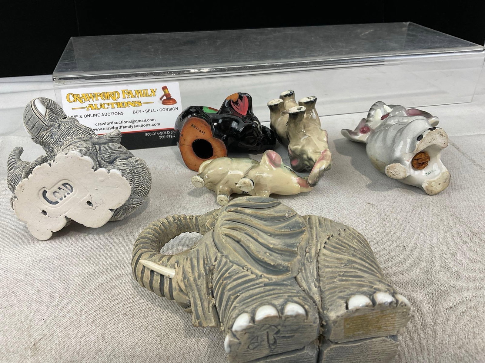 Resin Composite & Handpainted Ceramic Elephant Pieces, 4 Small Mugs, Mama & 2 Kids, & More - 4