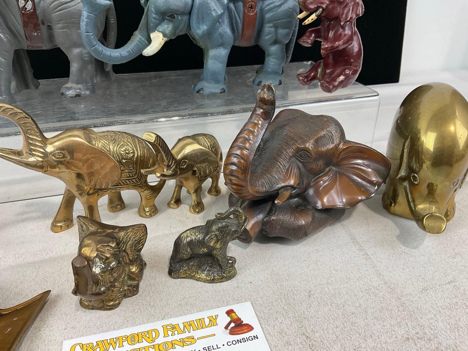 Handpainted Elephant Figural Cast Iron Banks, Brass, Copper Tone Metal, & more - 2