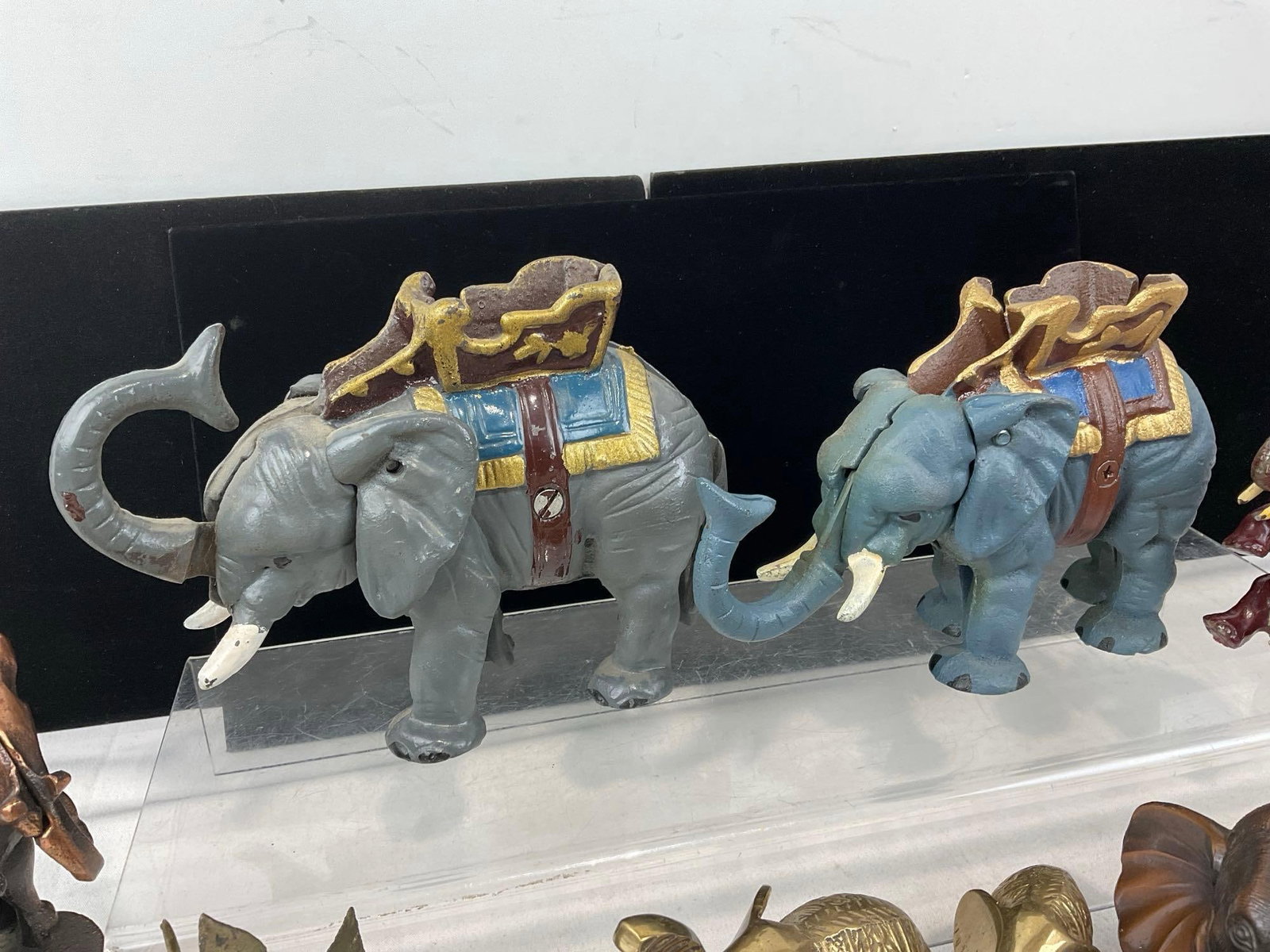 Handpainted Elephant Figural Cast Iron Banks, Brass, Copper Tone Metal, & more - 3