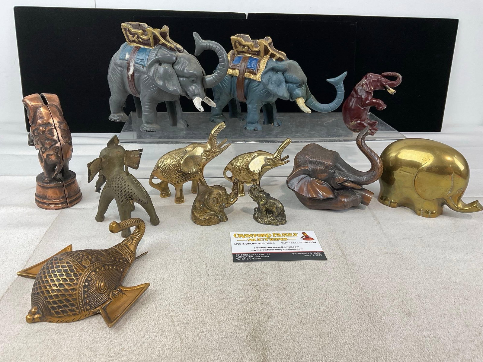 Handpainted Elephant Figural Cast Iron Banks, Brass, Copper Tone Metal, & more - 5