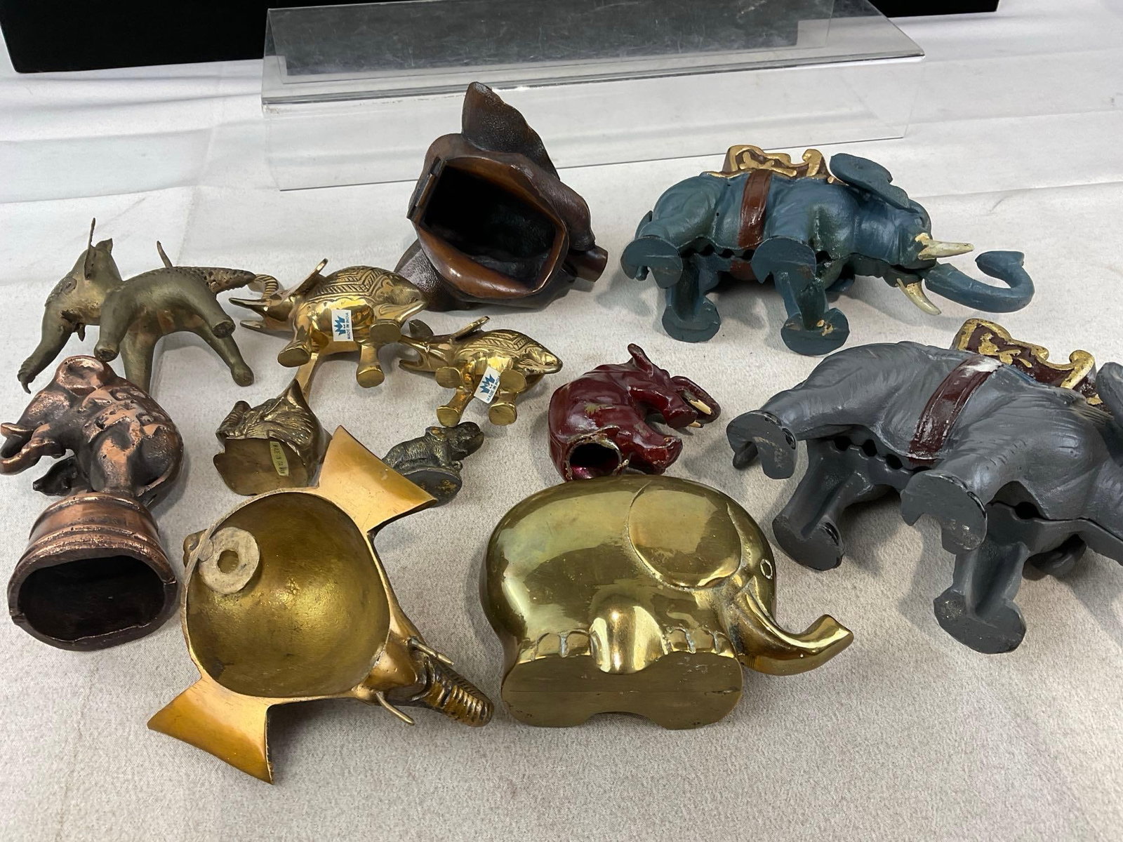 Handpainted Elephant Figural Cast Iron Banks, Brass, Copper Tone Metal, & more - 6