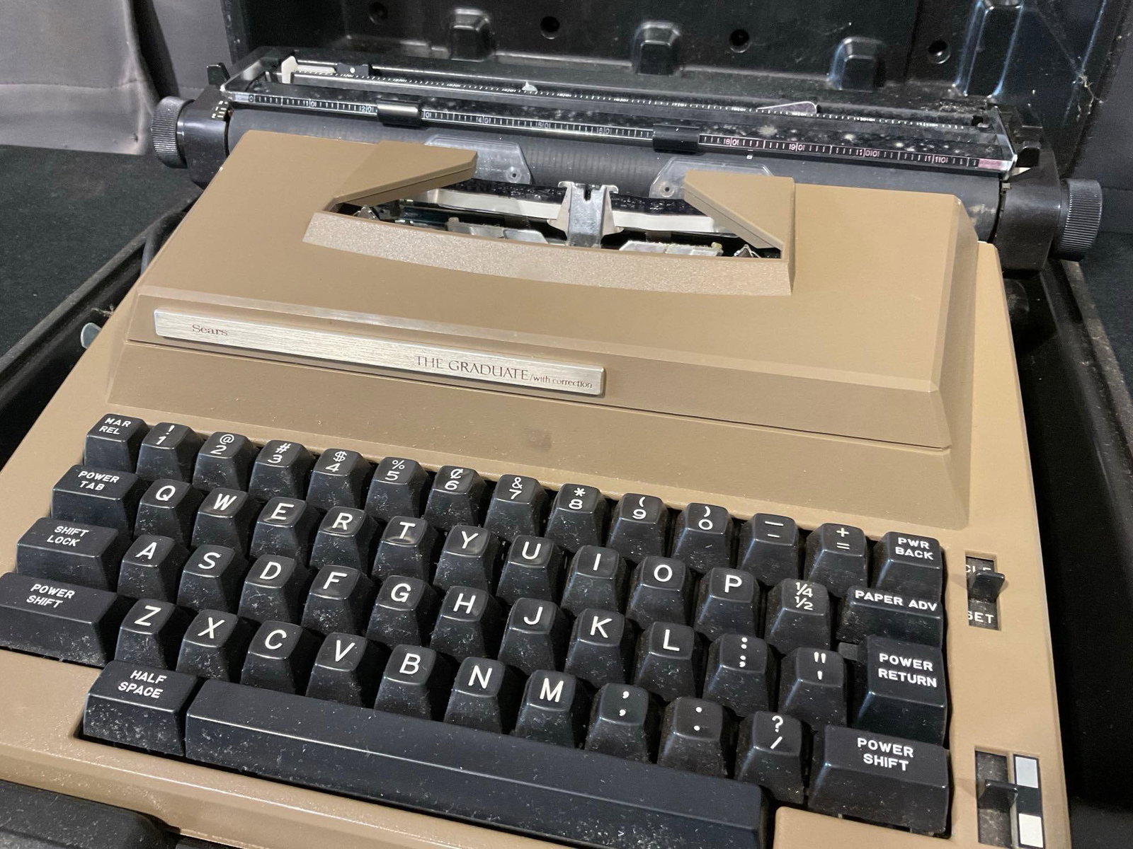 Vintage Portable Electric Typewriter, Sears Roebuck & co The Graduate model 161.53581 w/plastic c... - 2