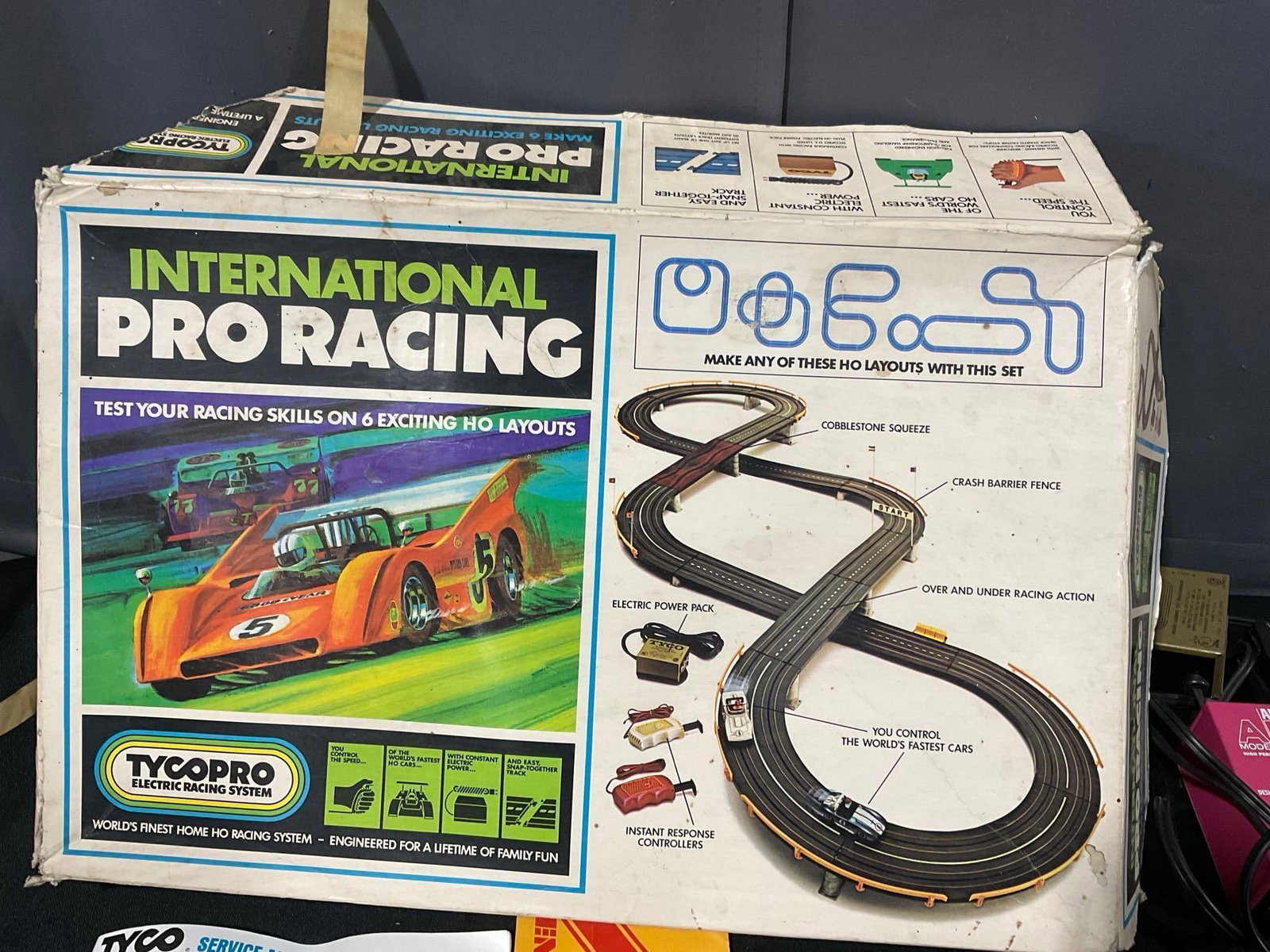 TycoPro International Pro Racing Track Slot Cars, w/original box, transformer, track, manual & more - 3