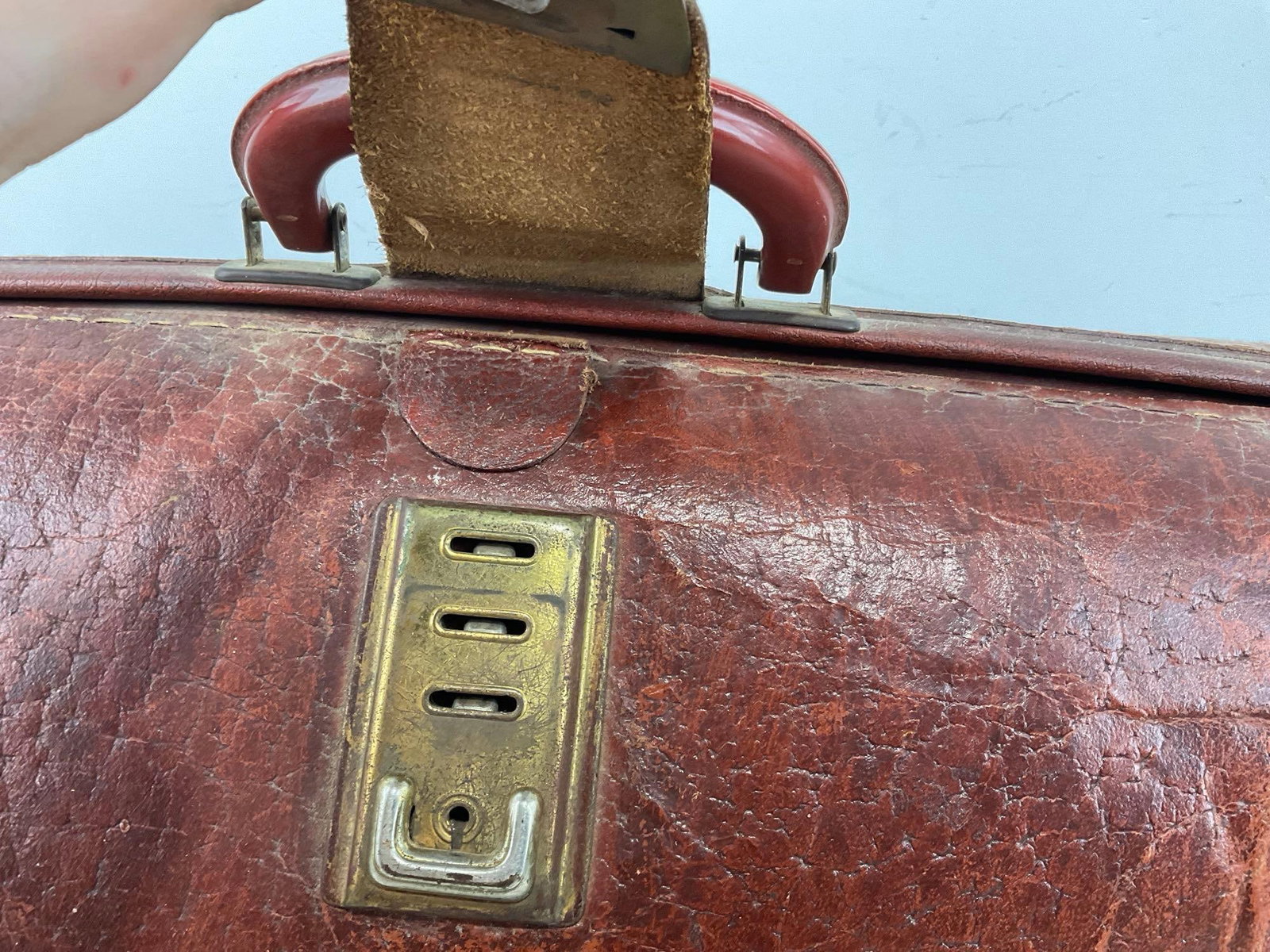 Vintage Leather Doctors Bag, 11h x 17w x 8d inches, w/FOE club pins & card - 2