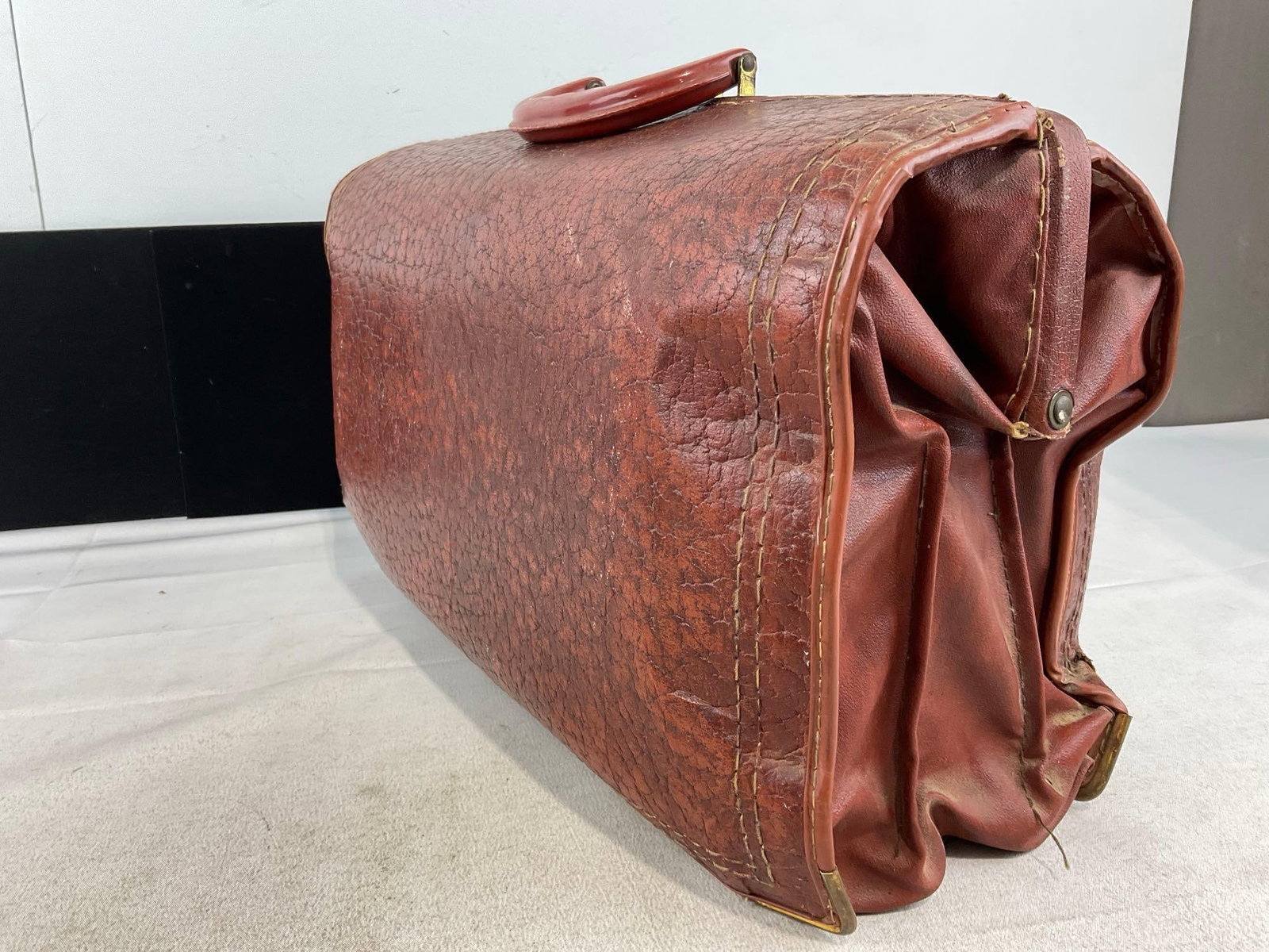 Vintage Leather Doctors Bag, 11h x 17w x 8d inches, w/FOE club pins & card - 3