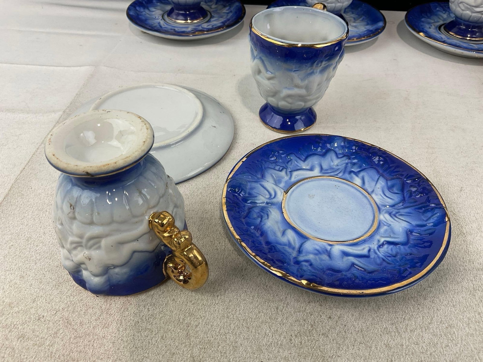6 Porcelain Demitasse Cups & Saucers, Cobalt Blue & White w/Gilt Details - 4