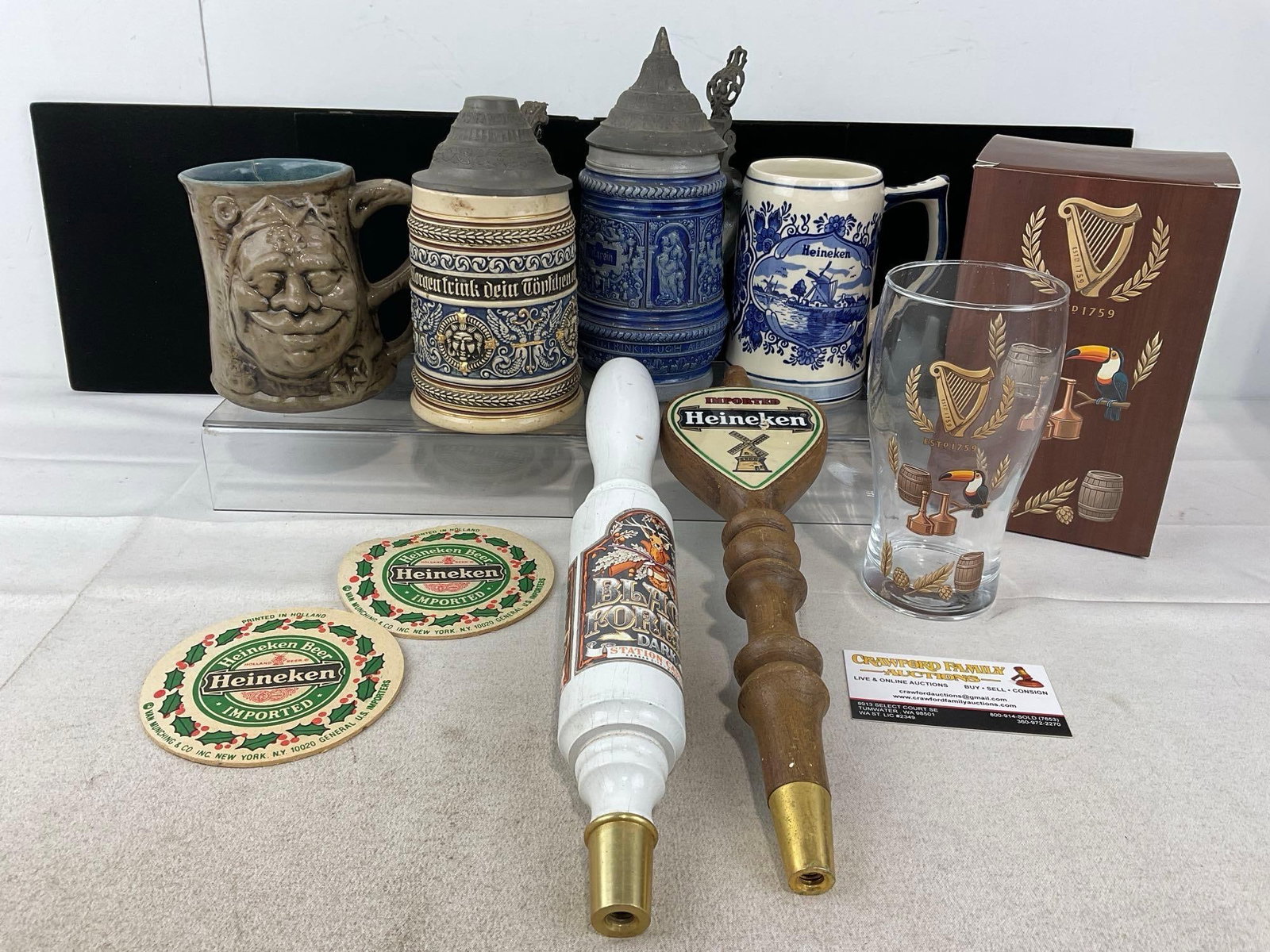 Heineken & Black Forest Beer Pulls, Mugs & German Steins, Guinness estd 1759 Heritage Glass 20 oz: Appears to be in good shape. The piece measures approx 6h x 18w x 12d inches. See pics. E-6510