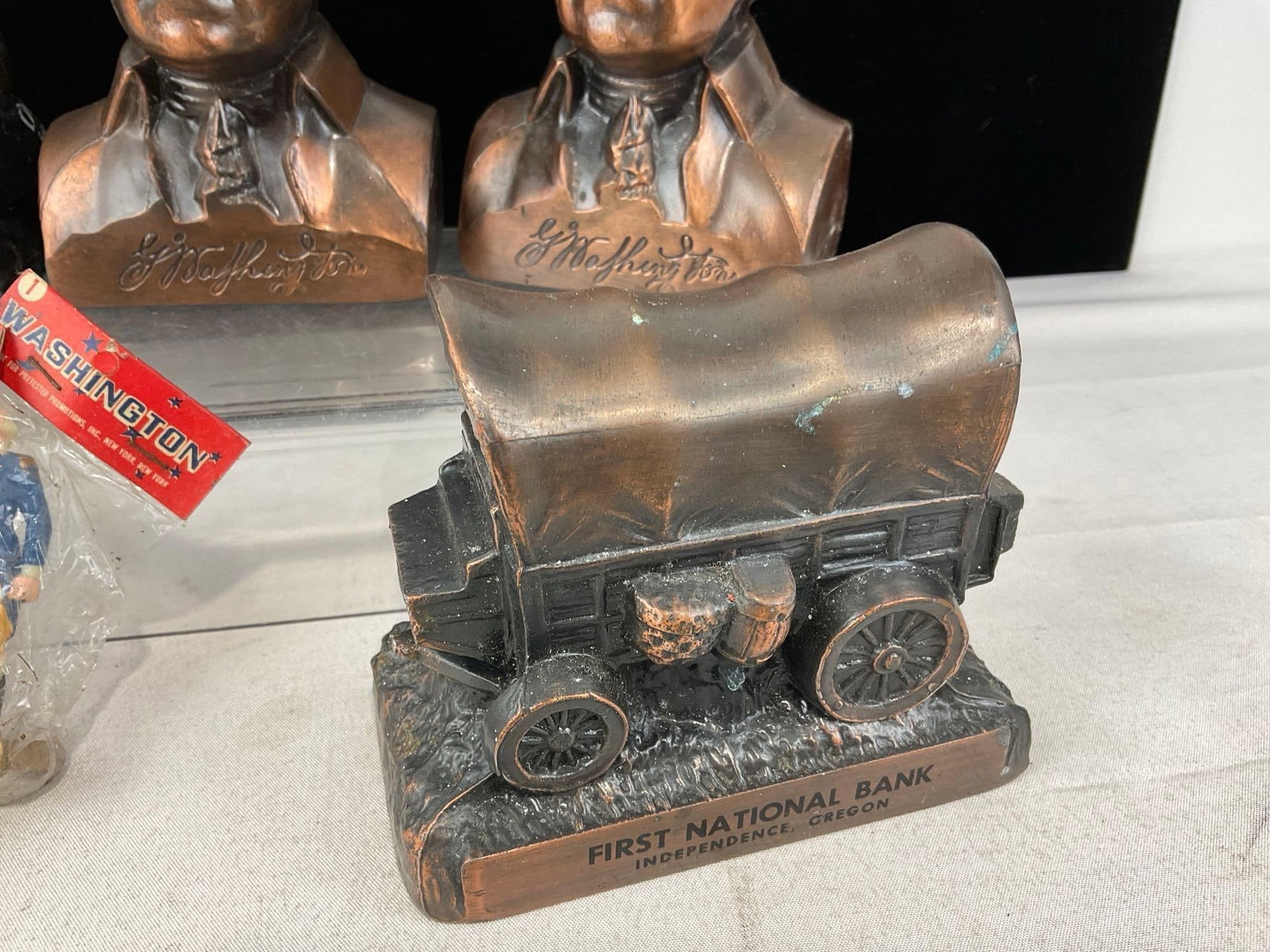 5 Louis Marx & Co Presidential Figures in packaging, 3 Coin Banks, 2 Dukakis & Bush 1988 Dolls - 3