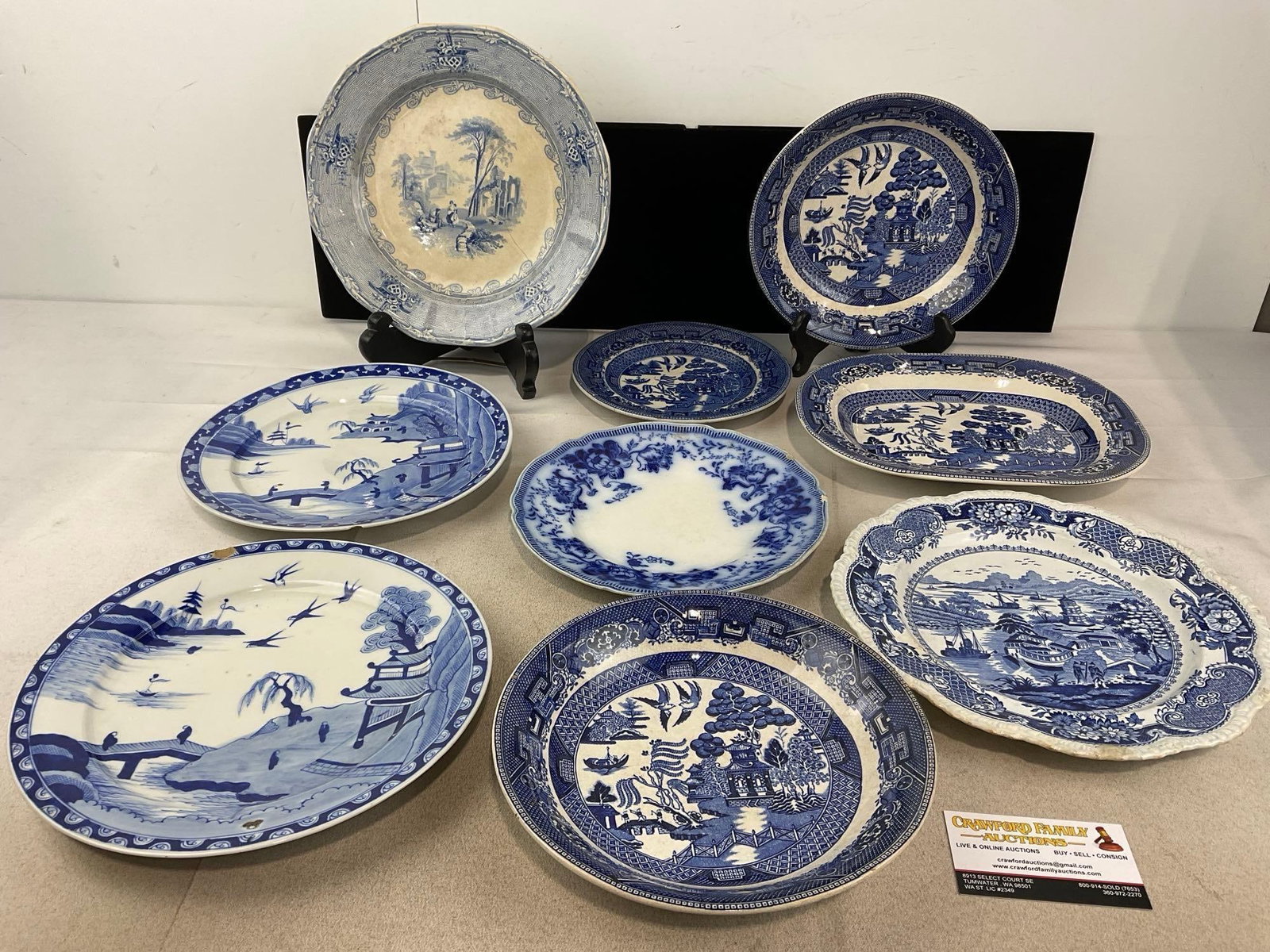 Antique Blue Flow & Transferware Plates, Buffalo Pottery, Staffordshire, Richmond, & more (1 of 10)