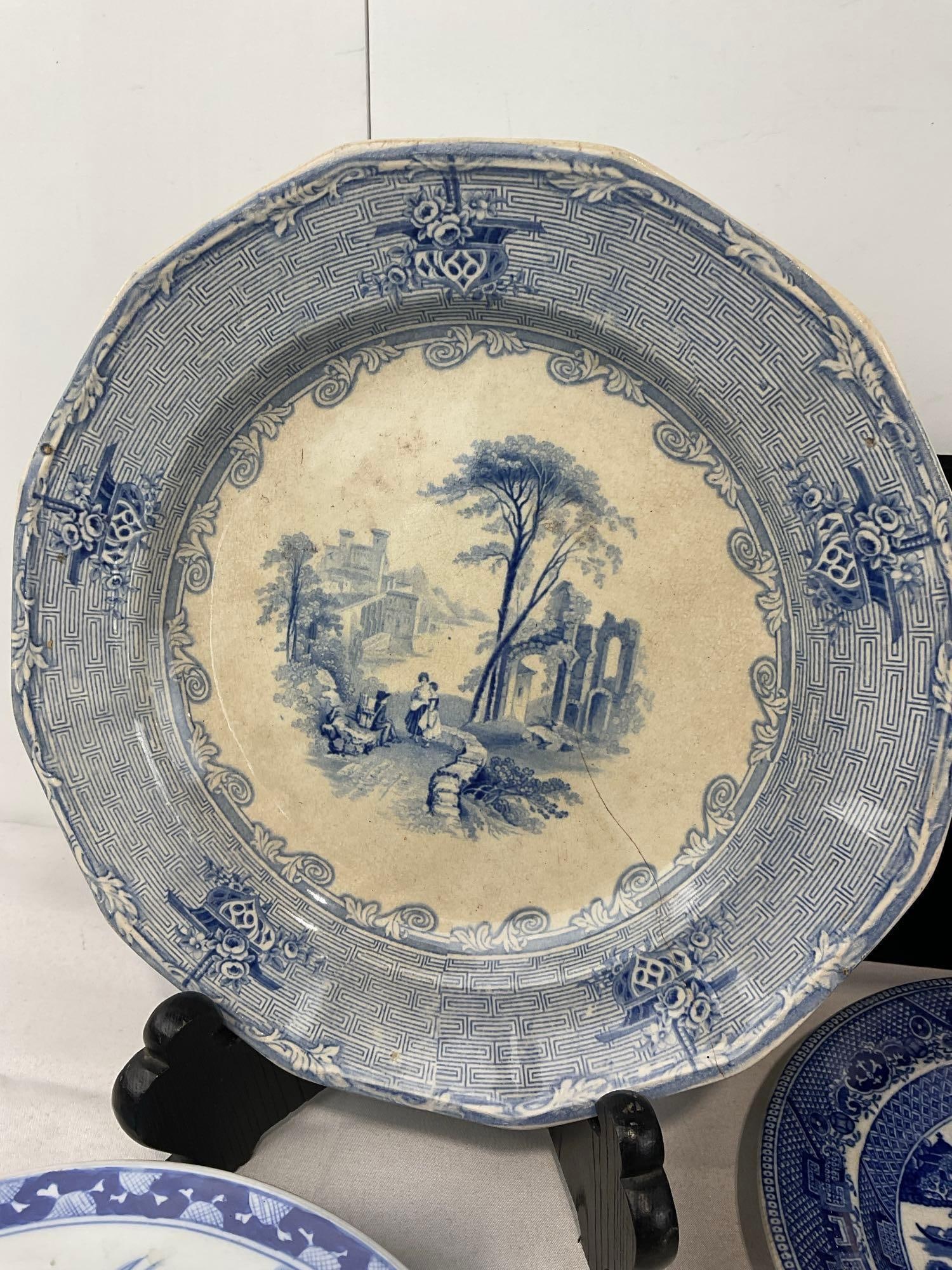 Antique Blue Flow & Transferware Plates, Buffalo Pottery, Staffordshire, Richmond, & more - 3