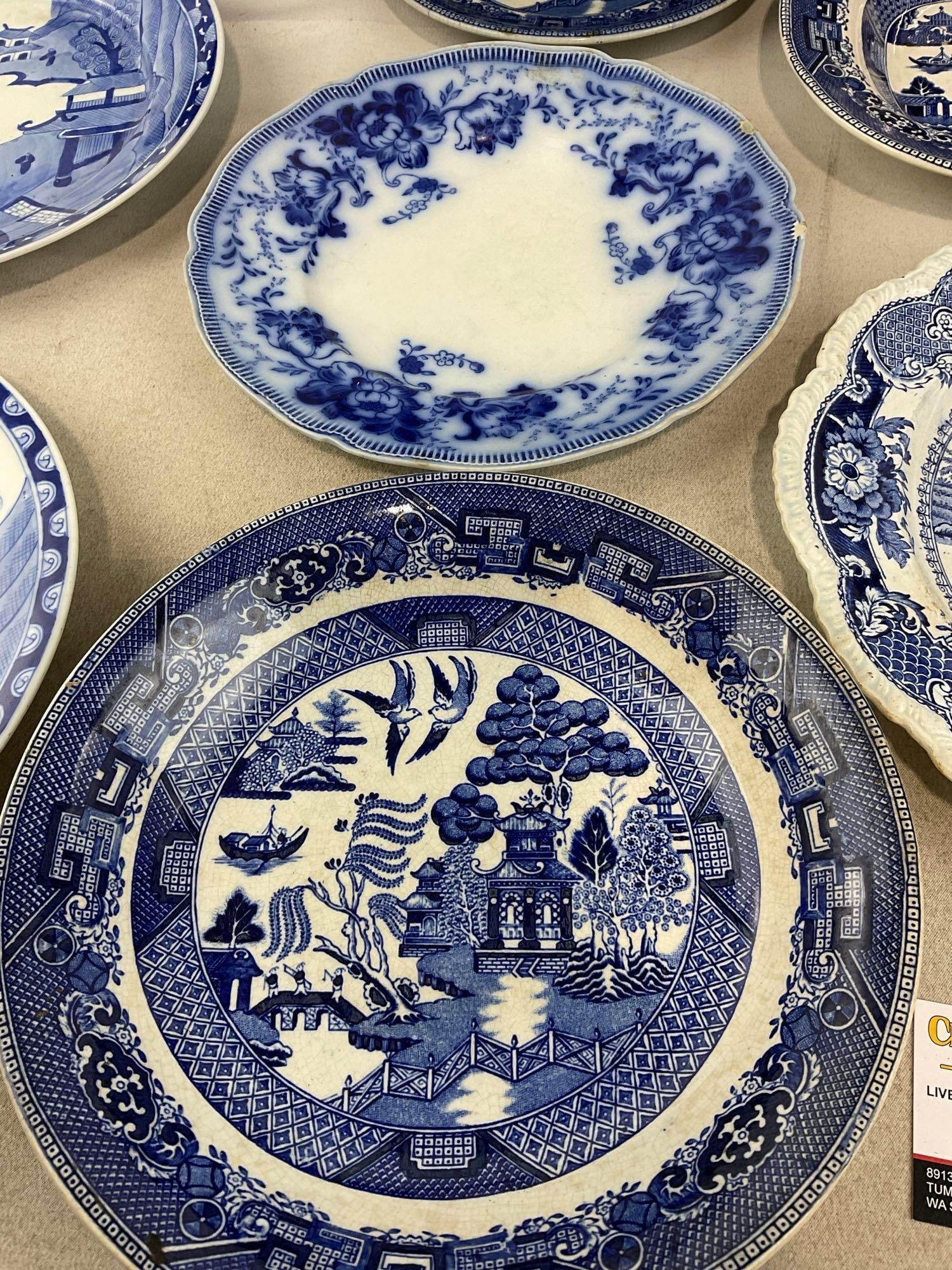 Antique Blue Flow & Transferware Plates, Buffalo Pottery, Staffordshire, Richmond, & more - 4
