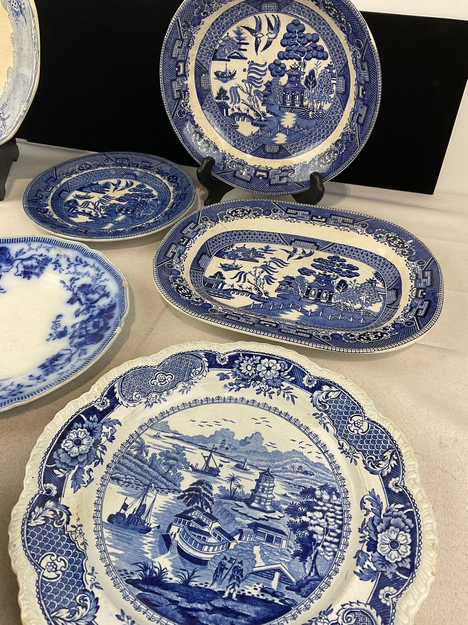 Antique Blue Flow & Transferware Plates, Buffalo Pottery, Staffordshire, Richmond, & more - 5