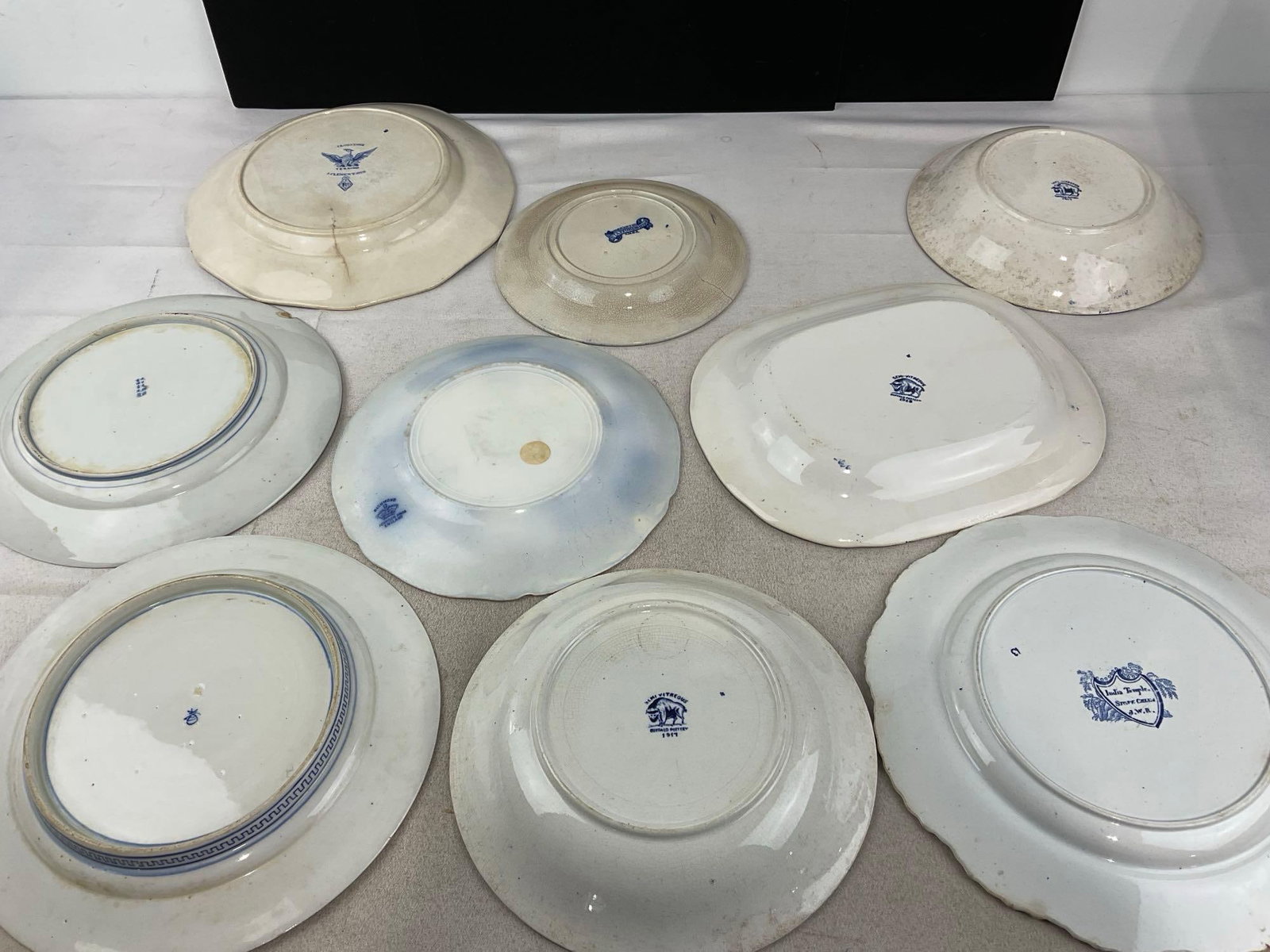 Antique Blue Flow & Transferware Plates, Buffalo Pottery, Staffordshire, Richmond, & more - 6