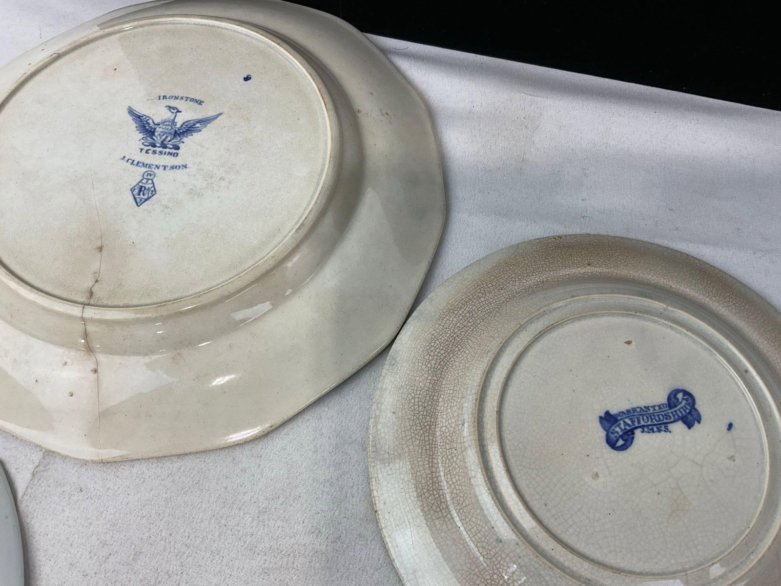 Antique Blue Flow & Transferware Plates, Buffalo Pottery, Staffordshire, Richmond, & more - 9