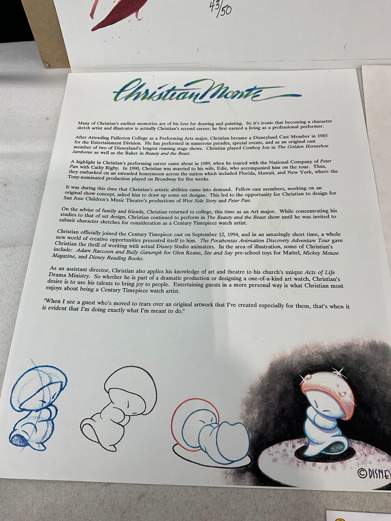 Signed & #d 43/50 Mickey Mouse Disney Original Art, Gouache by Christian Monte 1995 w/COA, 19x13 in - 6
