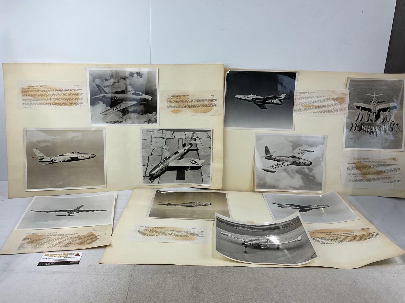 Cold War Era Fighter Bomber, Republic F-84 Thunderjet Archival Photos & Text Panels: Appears to be in good shape. The piece measures approx 18h x 28w x 3d inches. See pics. E-6510