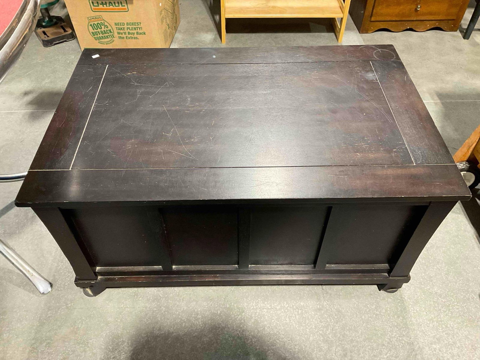 Modern Wooden Coffee Table Storage Trunk w/ Dark Brown Finish. Fair Condition. See pics. (1 of 5)