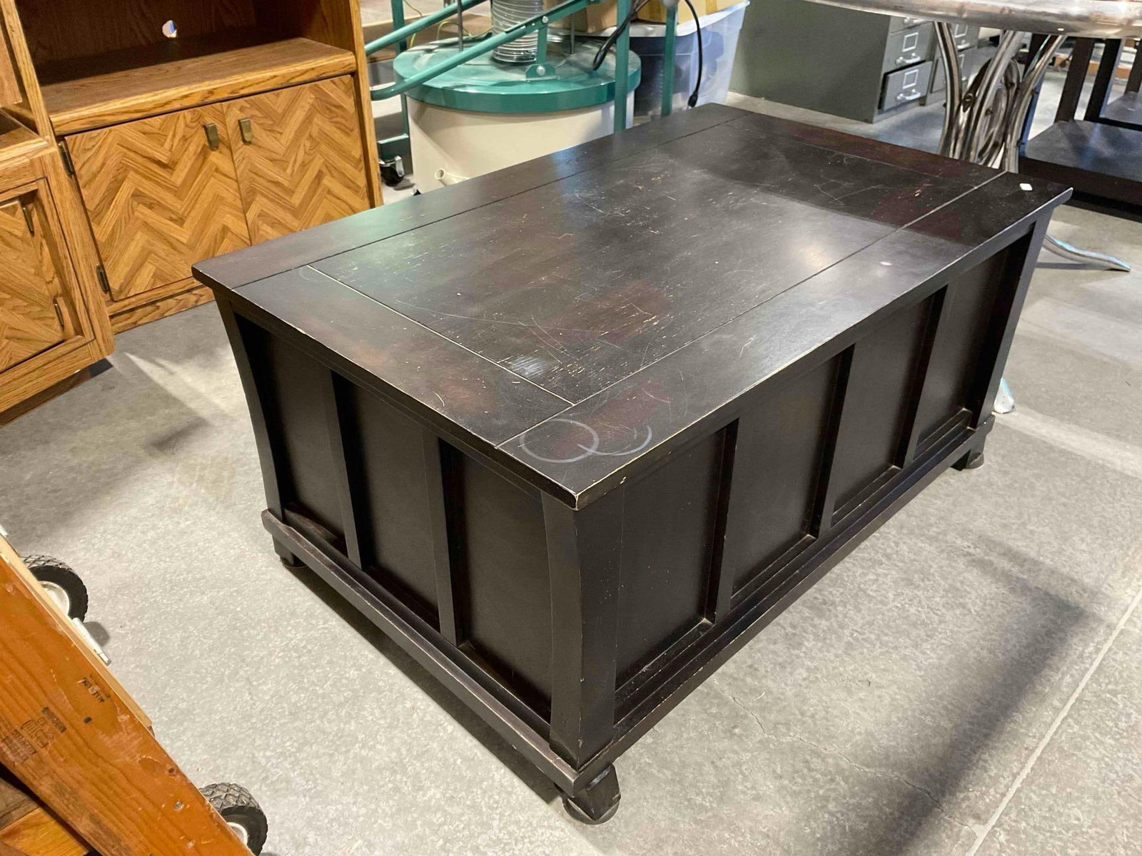 Modern Wooden Coffee Table Storage Trunk w/ Dark Brown Finish. Fair Condition. See pics. - 2