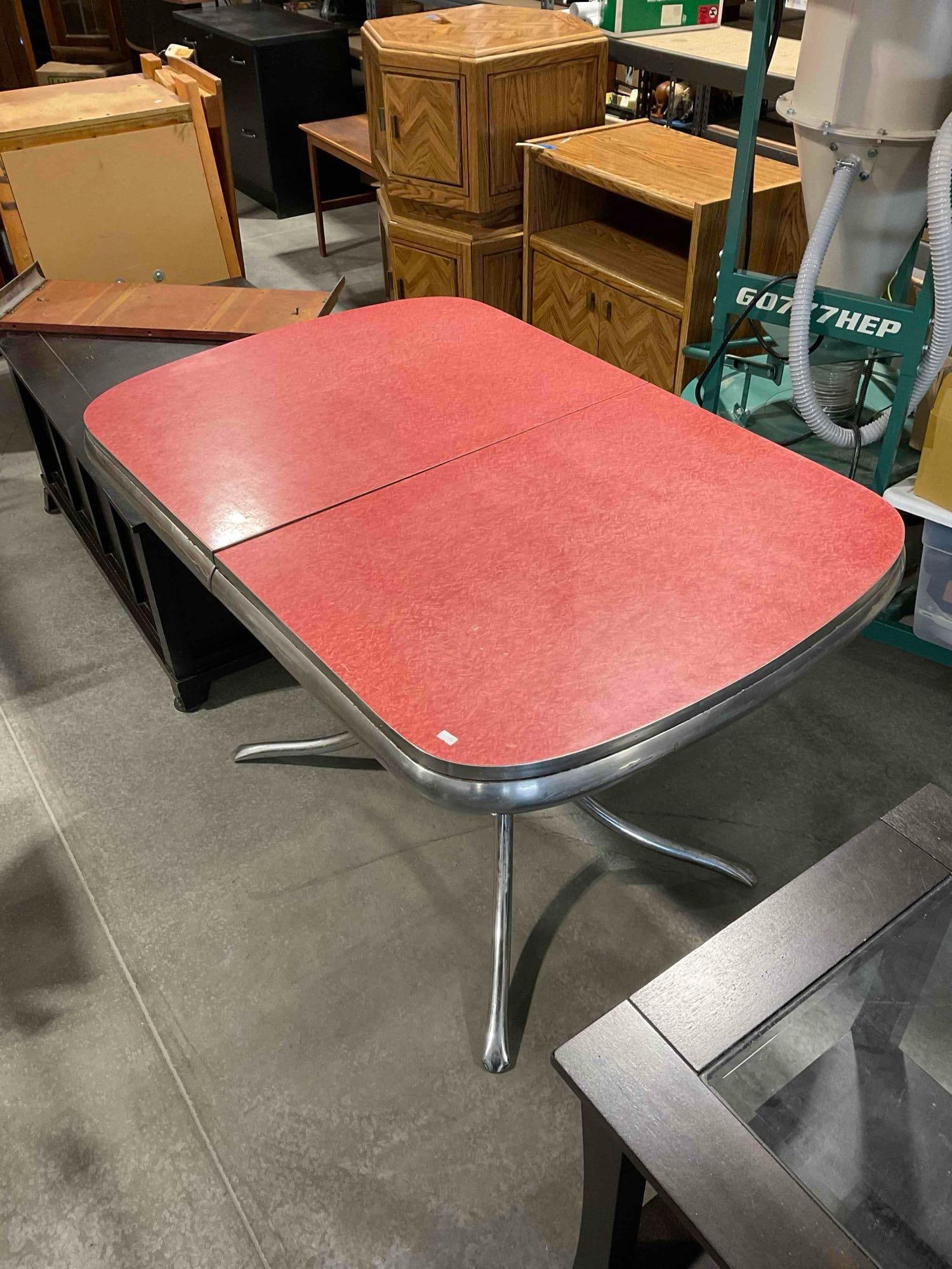 Vintage Red Formica? Top & Chrome Diner Style Expanding Kitchen Table. As Is Condition. - 2