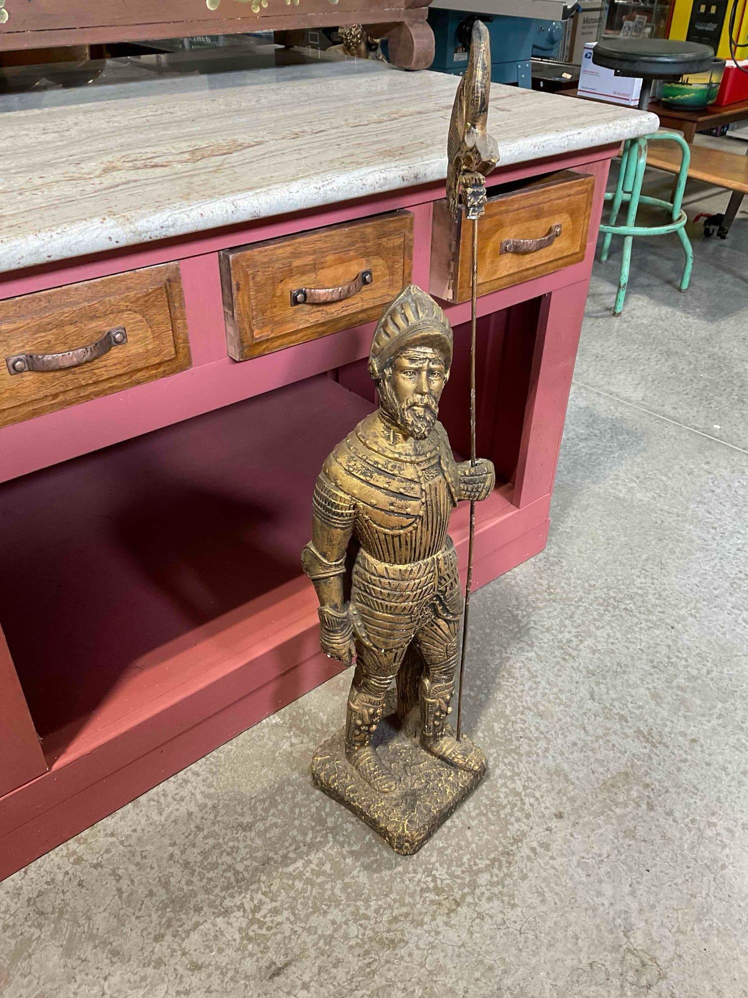 Vintage Bronze Painted Plaster Statue of Spanish Conquistador Guard w/ Halberd. See pics. - 3