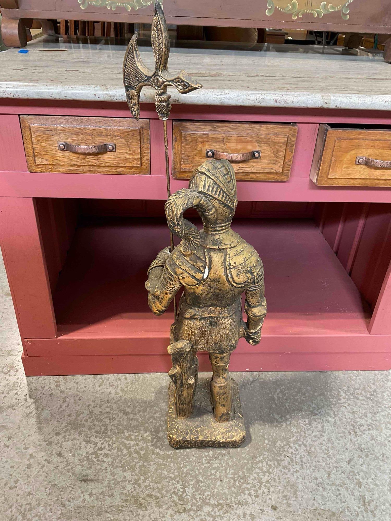 Vintage Bronze Painted Plaster Statue of Spanish Conquistador Guard w/ Halberd. See pics. - 4