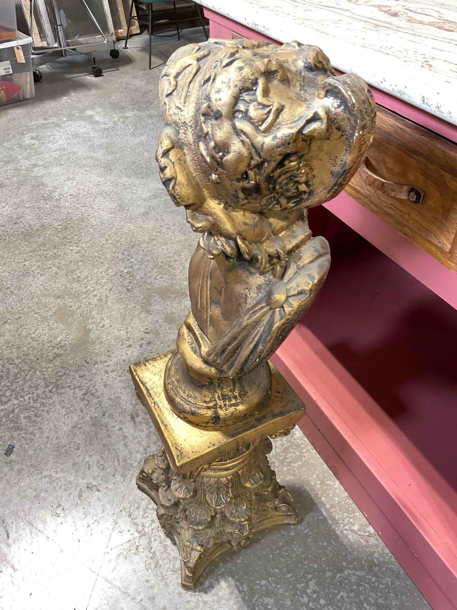 Vintage Bronze Painted Plaster Bust on Plinth of "Zeus" Ajax the Great. Fair Condition. See pics. - 3