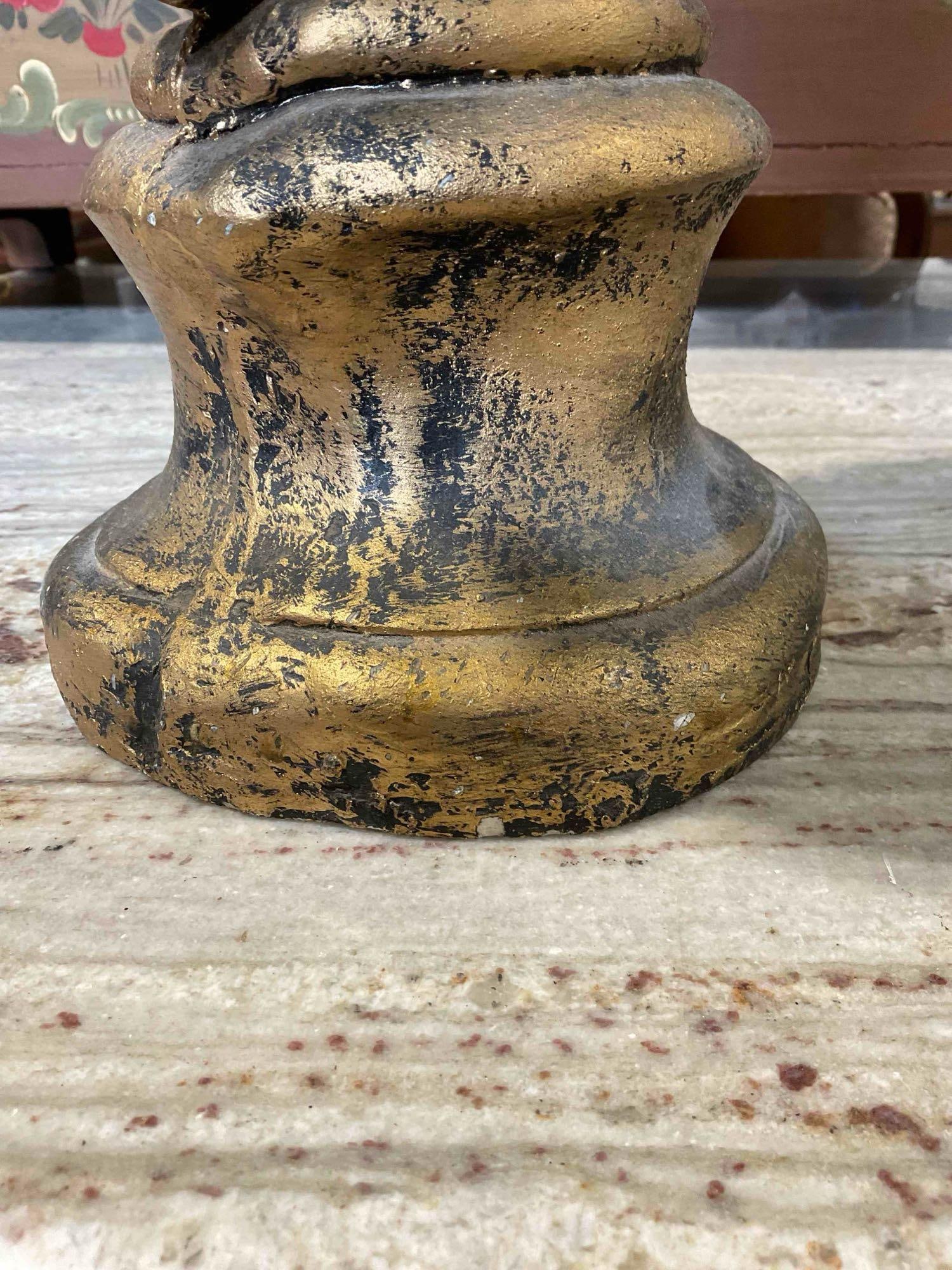 Vintage Bronze Painted Plaster Bust on Plinth of "Zeus" Ajax the Great. Fair Condition. See pics. - 6