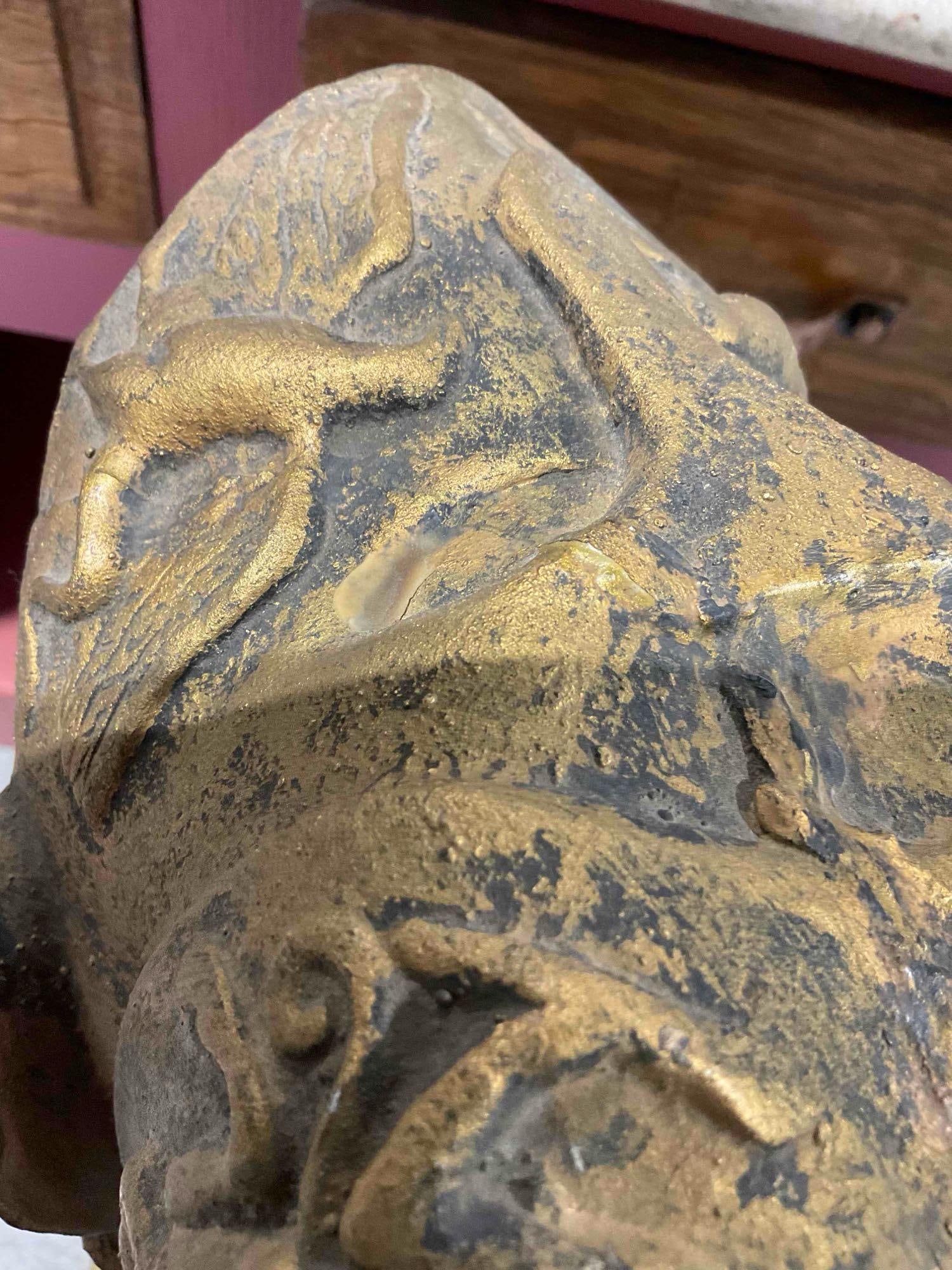 Vintage Bronze Painted Plaster Bust on Plinth of "Zeus" Ajax the Great. Fair Condition. See pics. - 7