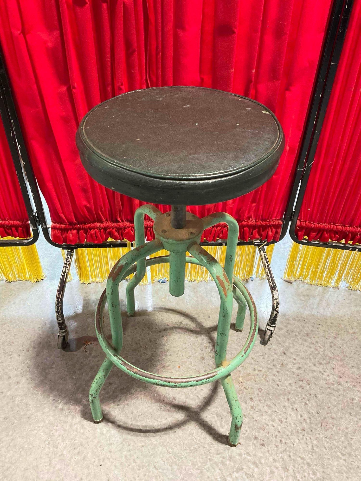 Vintage Green Painted Metal Swivel Stool w/ Dark Green Vinyl Cushion. Fair Condition. See pics. (1 of 4)