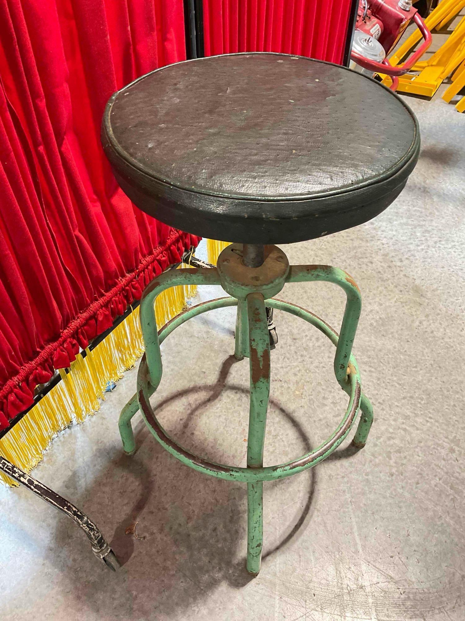 Vintage Green Painted Metal Swivel Stool w/ Dark Green Vinyl Cushion. Fair Condition. See pics. - 3