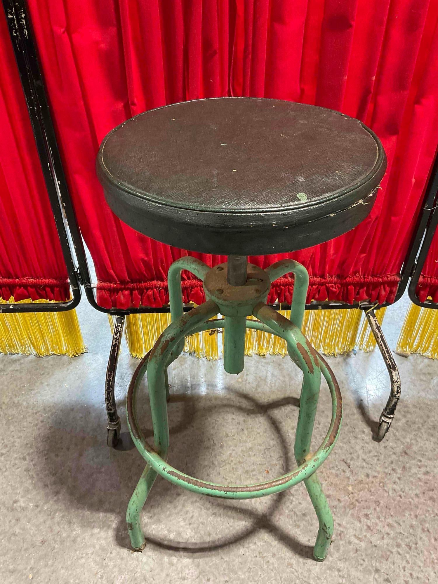 Vintage Green Painted Metal Swivel Stool w/ Dark Green Vinyl Cushion. Fair Condition. See pics. - 4