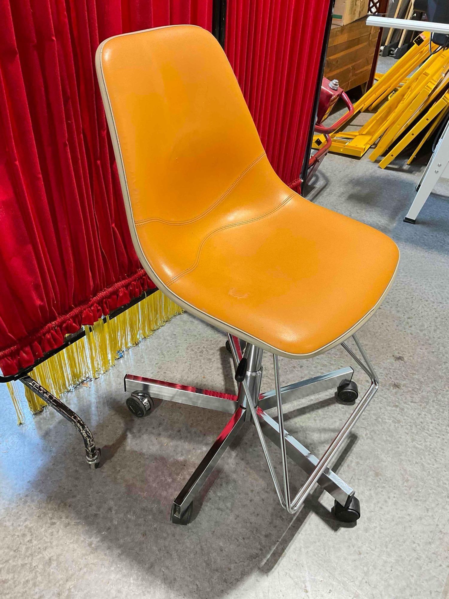 Vintage Eames Style Shell Chair w/ Orange Vinyl Upholstery & Adjustable Height Chrome Base. - 3