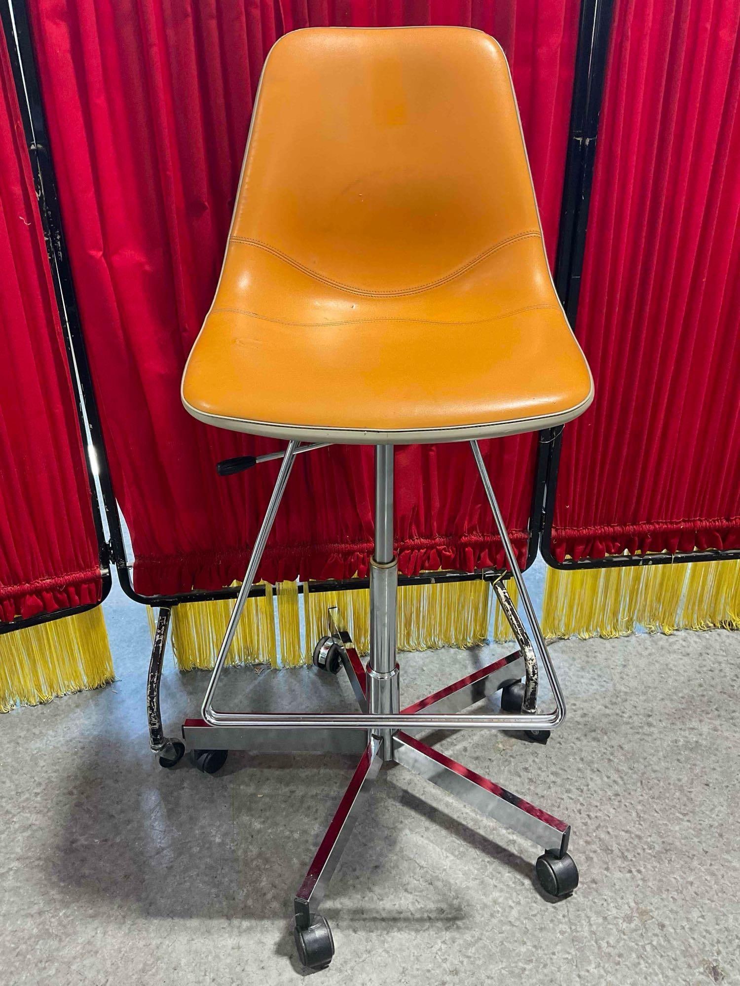 Vintage Eames Style Shell Chair w/ Orange Vinyl Upholstery & Adjustable Height Chrome Base. - 4