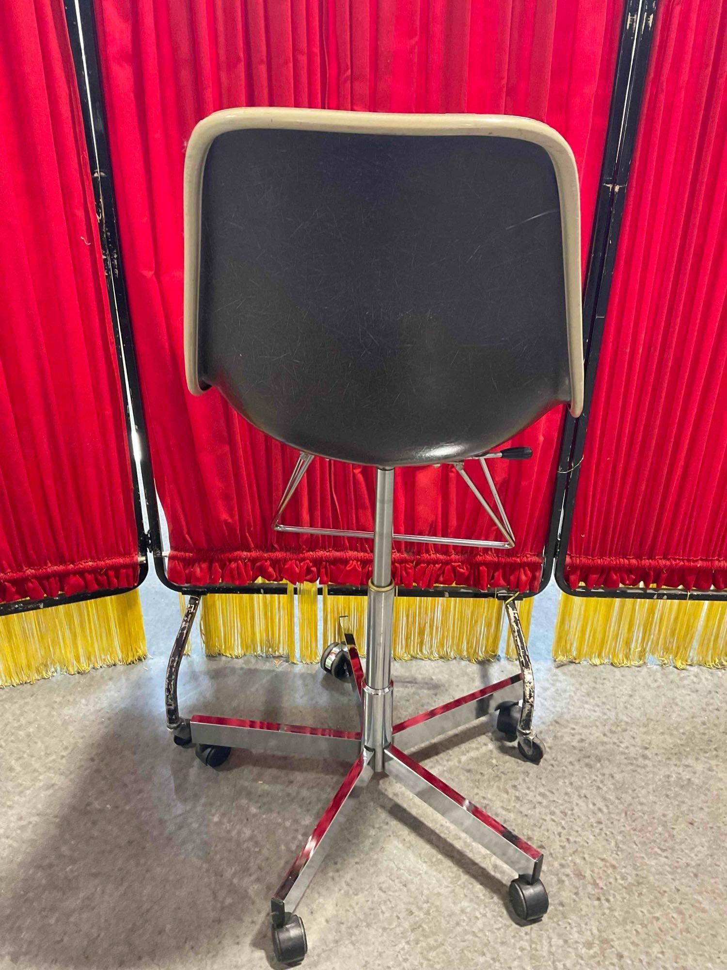 Vintage Eames Style Shell Chair w/ Orange Vinyl Upholstery & Adjustable Height Chrome Base. - 5