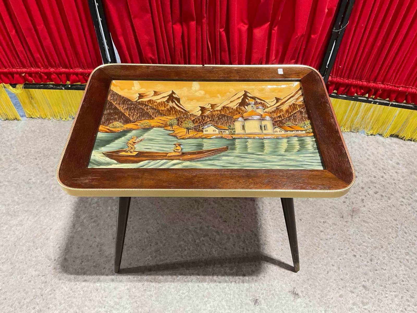 Vintage German Black Forest Style w/ Chalet Scene Carved Top Wooden Accent Table. See pics.: Vintage German Black Forest Style w/ Chalet Scene Carved Top Wooden Accent Table. Minor wear indicative of age and use, looks to have once had a glass top that has been lost, otherwise looks to be in