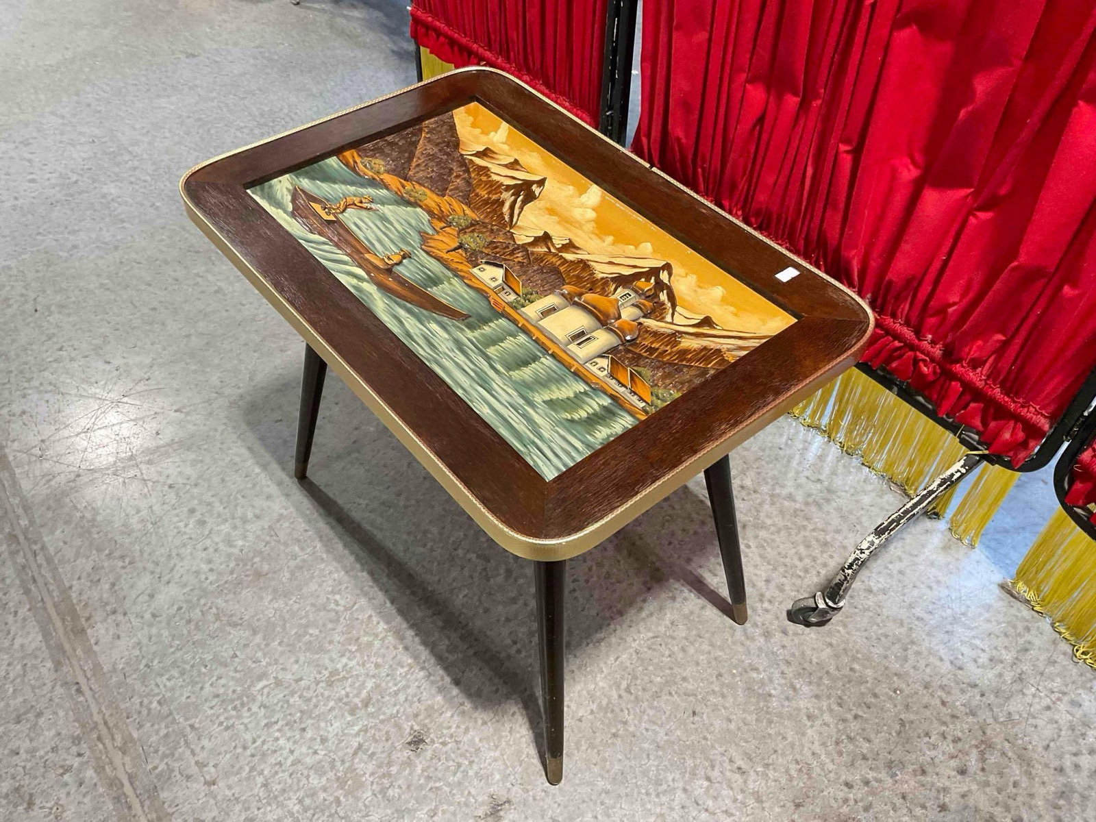 Vintage German Black Forest Style w/ Chalet Scene Carved Top Wooden Accent Table. See pics. - 3