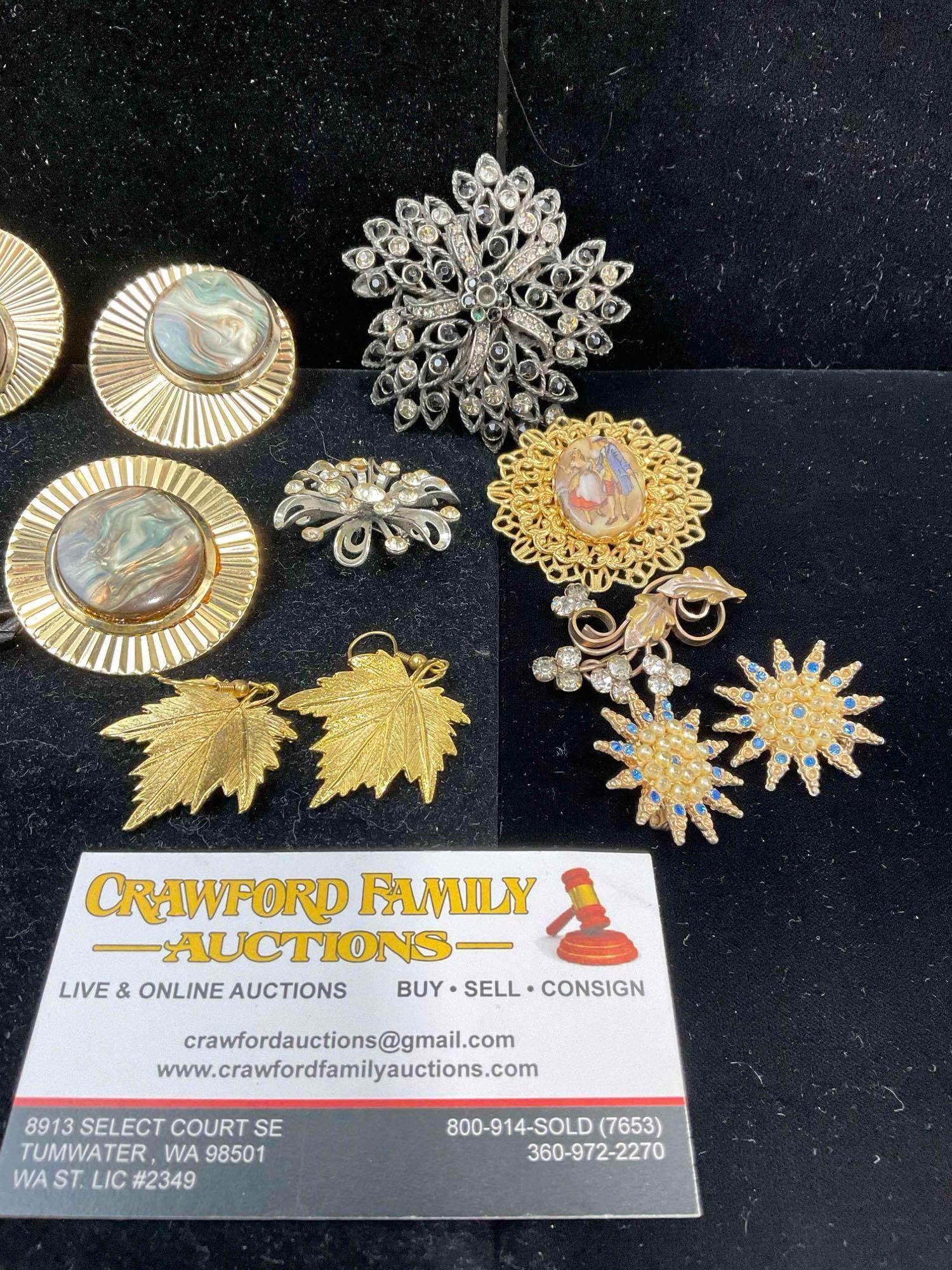 Mid Century Jewelry, Gold toned, Rhinestone, Necklaces, Brooches, earrings, Bracelets, See pics - 3