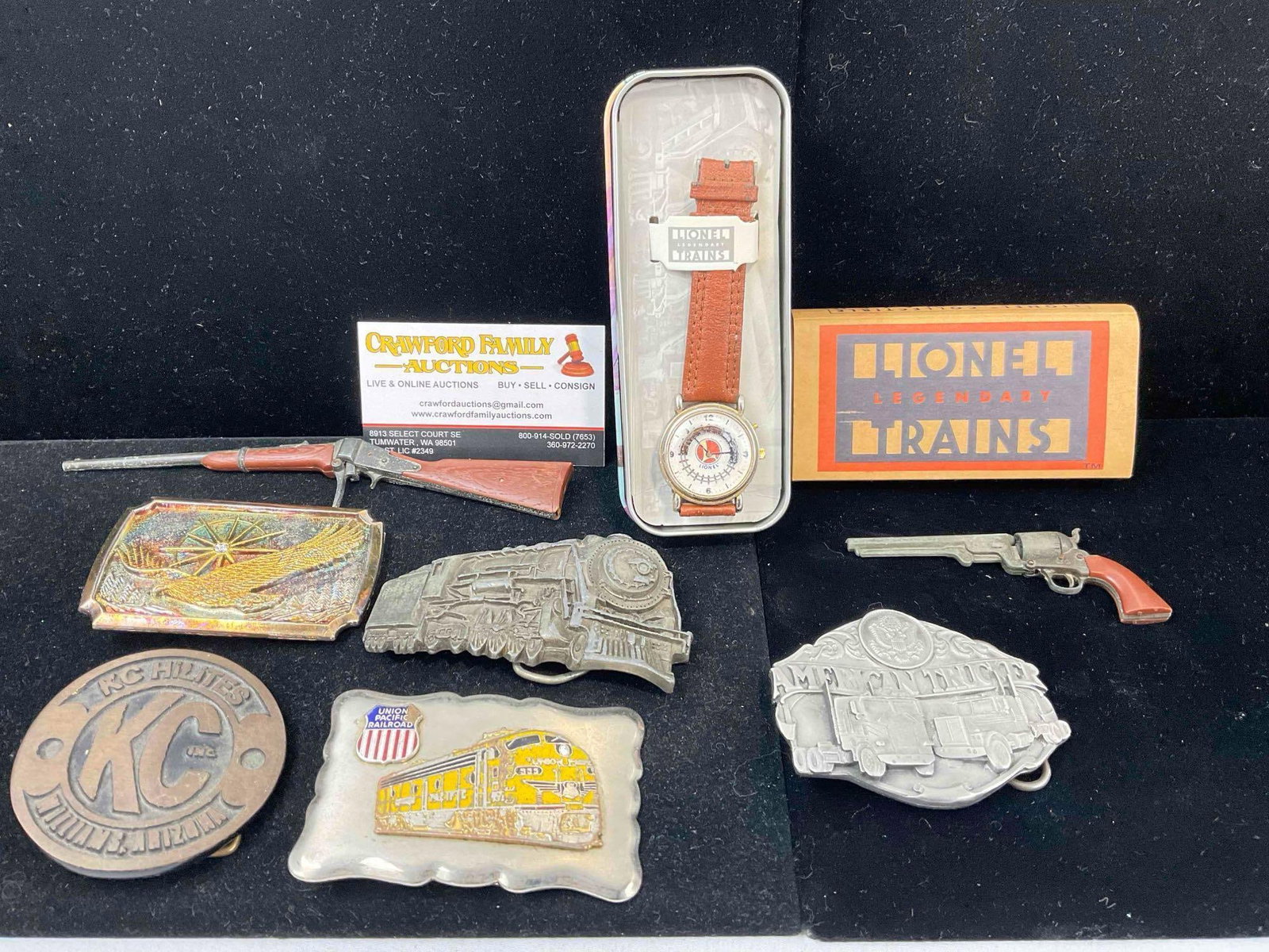 Lionel Train watch, 5x Belt Buckles, incl. Railroad, trucking & eagle themed & 2x Small Toys. (1 of 6)