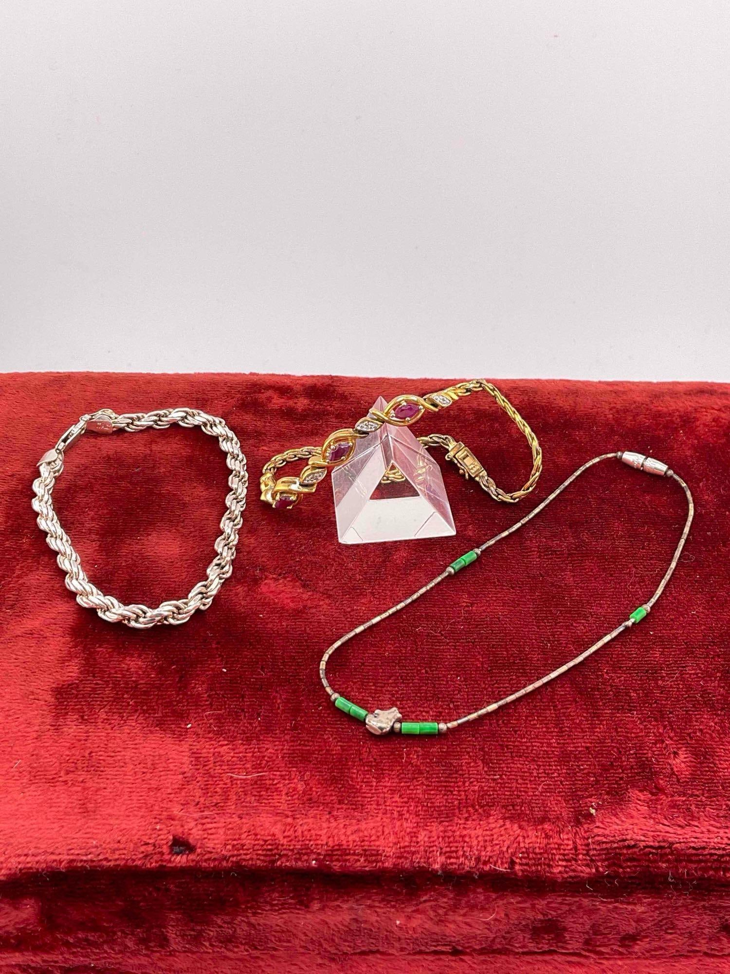 3x Sterling silver bracelets, 1x Vermeil (Gold Plated Sterling), 1x NA w/ mini bear fetish (1 of 4)