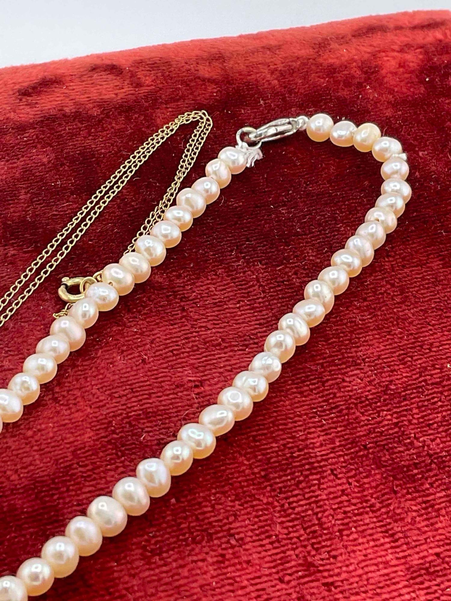 Sterling Silver Vermeil heart necklace w/ pearl, real 15" pearl necklace, & MOP & sterling Pendant - 5