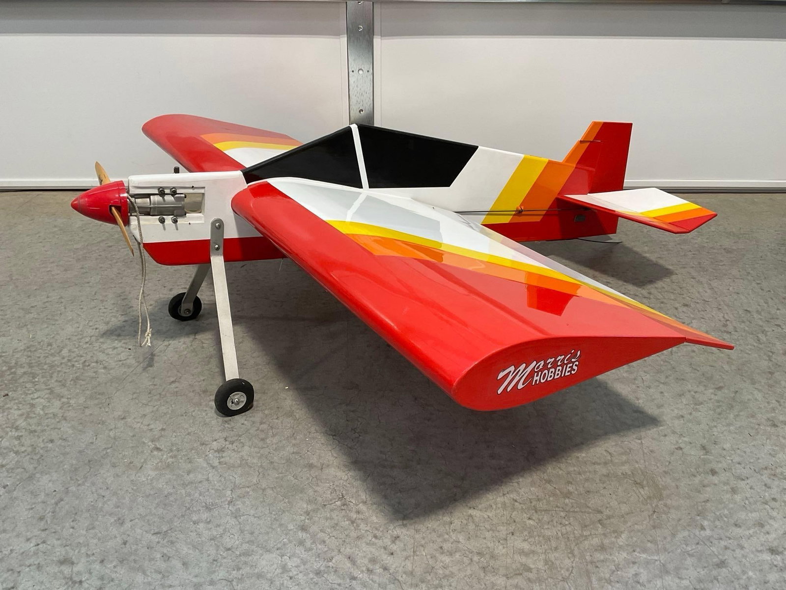 Vintage RC Airplane Morris The Knife Kit, Bright Orange/White & Red Finish w/OS FX .46 Glow Engine: The plane models included engines that were working 1+ years ago. All from the same collection. Appears to be in good shape. The piece measures approx 15h x 45w x 44d inches. See pics. E-6260 &nb