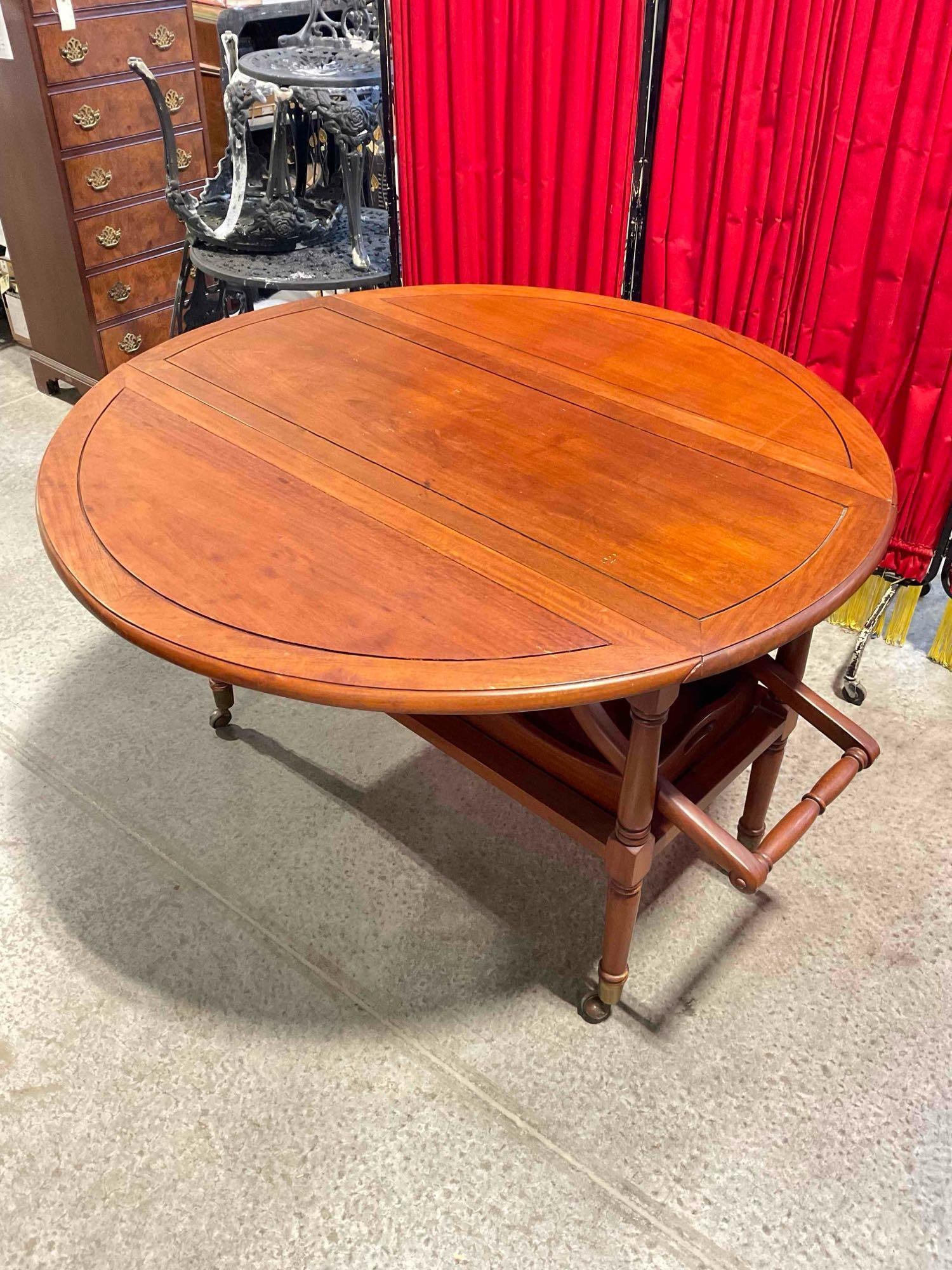 Vintage George Zee & Co. Rosewood? Wood Drop Leaf Table Tea Cart w/ Removable Serving Tray. - 5