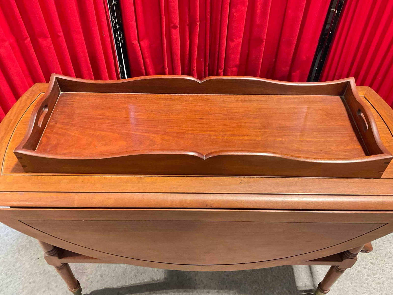 Vintage George Zee & Co. Rosewood? Wood Drop Leaf Table Tea Cart w/ Removable Serving Tray. - 8