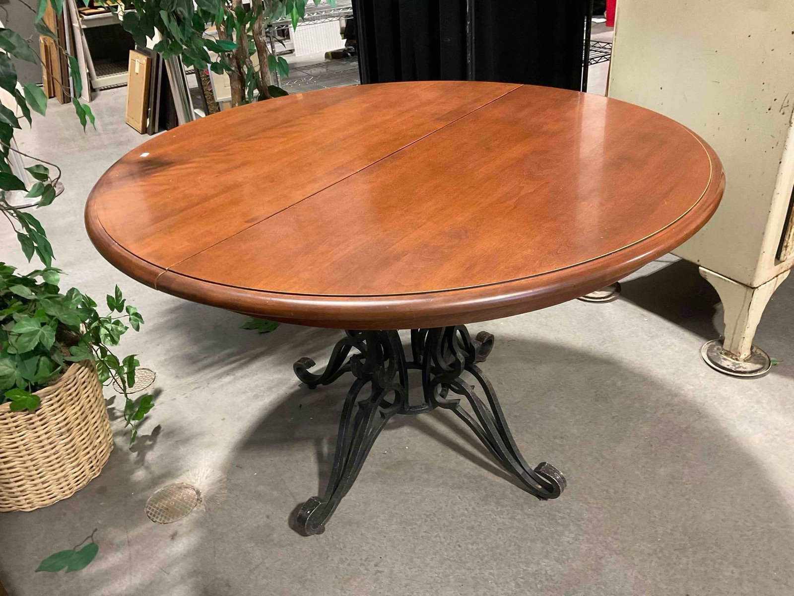 Modern Cherry Wood Top Expanding Dining Room Table (No Leaves) & Black Metal Base. See pics. - 2