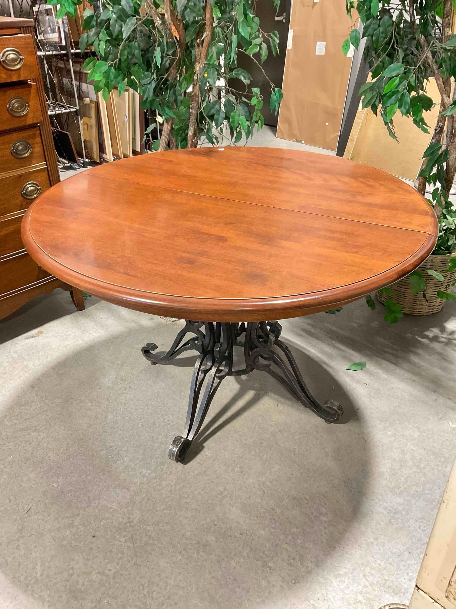Modern Cherry Wood Top Expanding Dining Room Table (No Leaves) & Black Metal Base. See pics. - 3