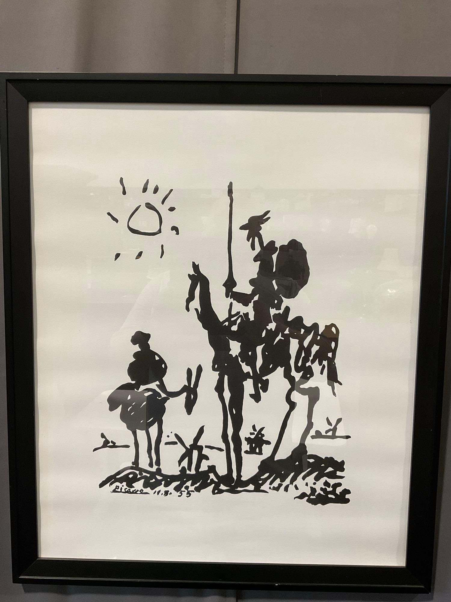 Iconic Ink Sketch Litho Print, Don Quixote by Pablo Picasso, 1995, 27x23 inches: Appears to be in good shape. The piece measures approx 27h x 23w x 3d inches. See pics. E-6550