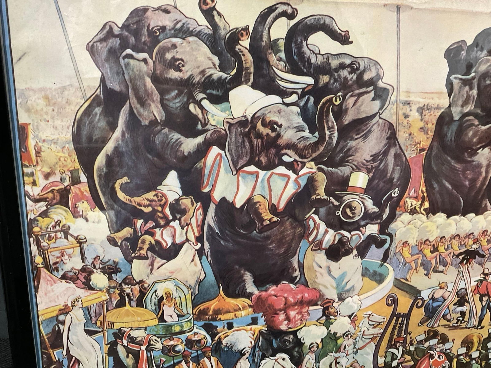 Framed Vintage Repro Ringling Bros. and Barnum & Bailey Circus Poster w/Clowns & Elephants, 26x34... - 2